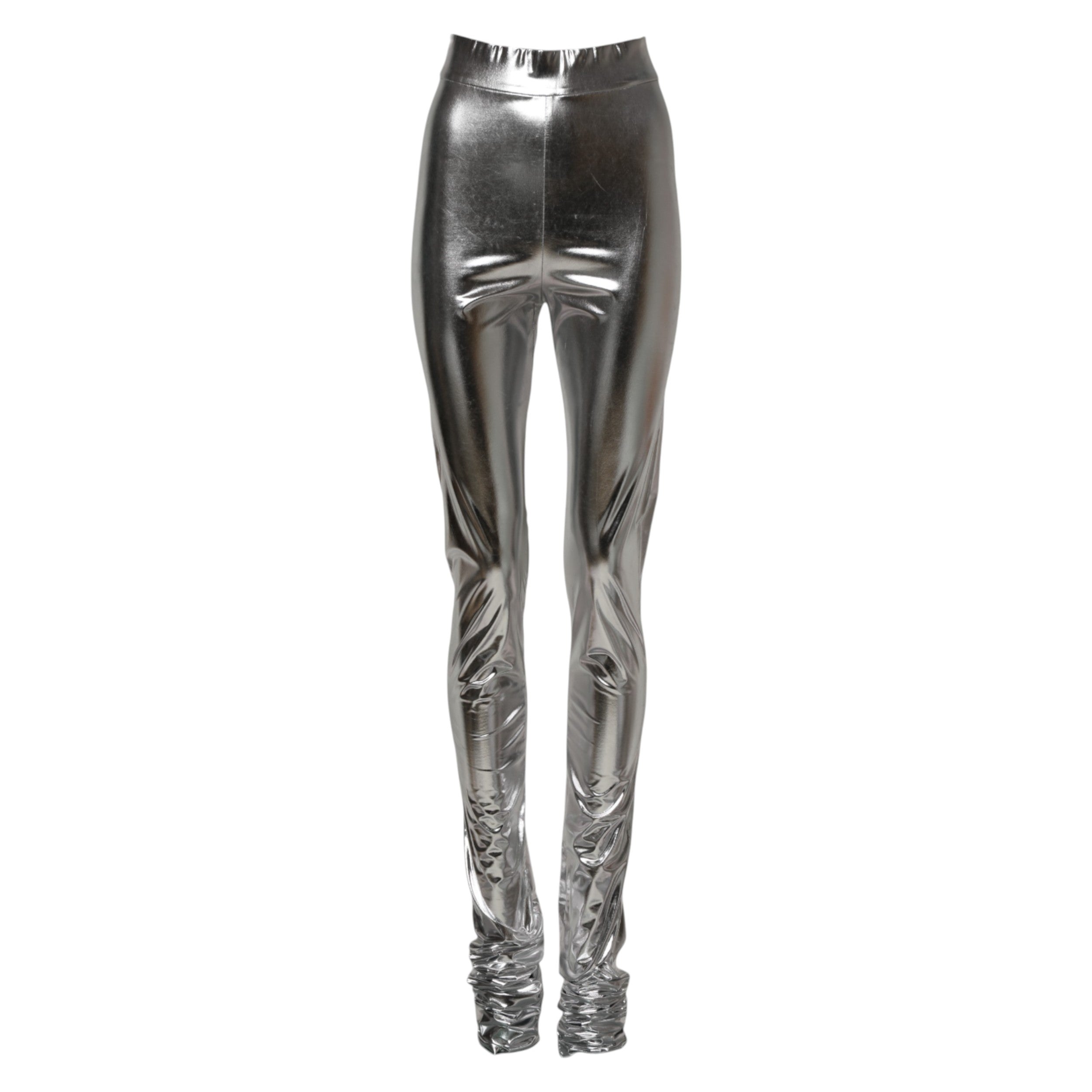 Dolce & Gabbana Metallic Silver Polyester Slim Fit Leggings Women's Pants