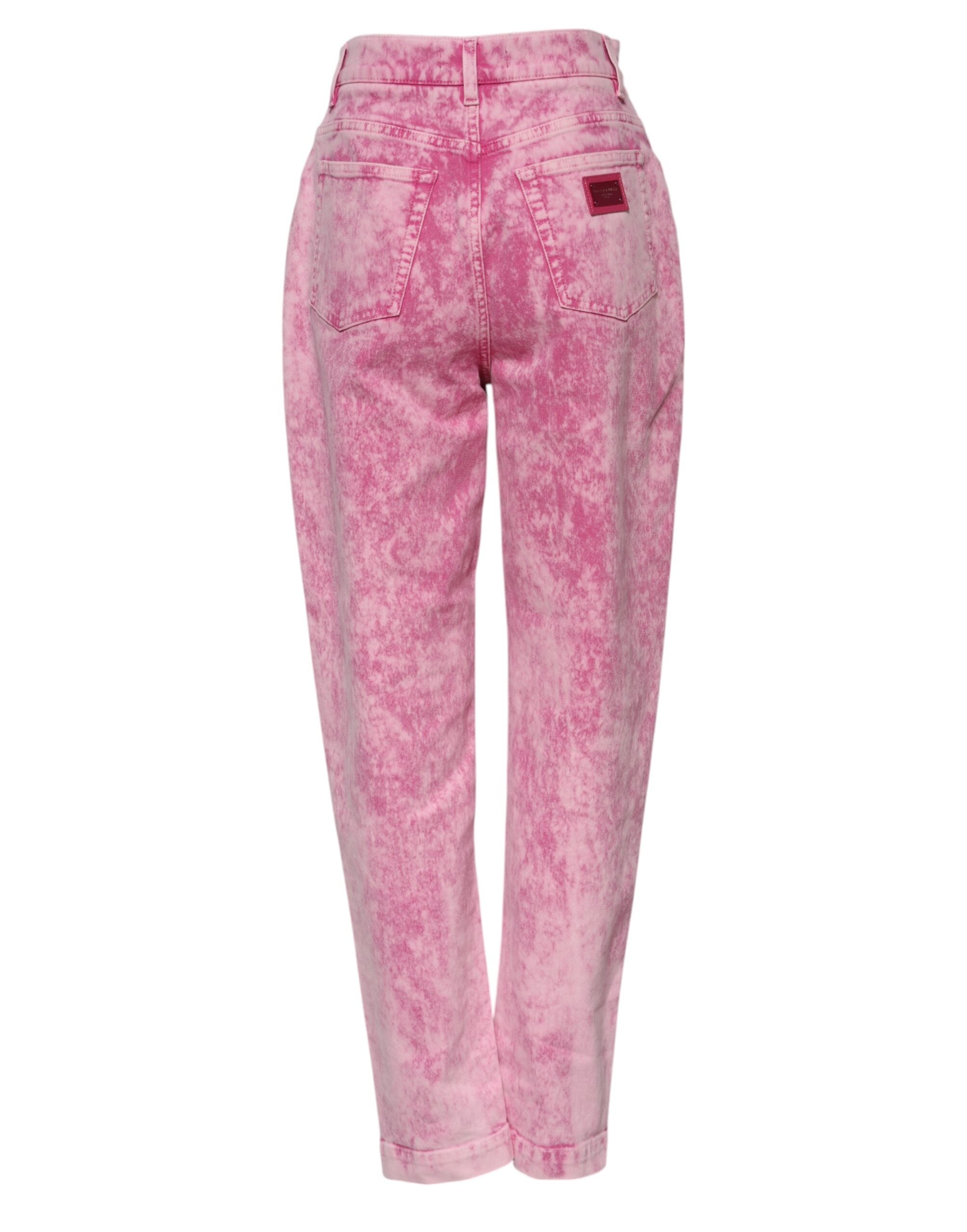 Dolce & Gabbana Pink Tie Dye High Waist Tapered Denim Women's Jeans