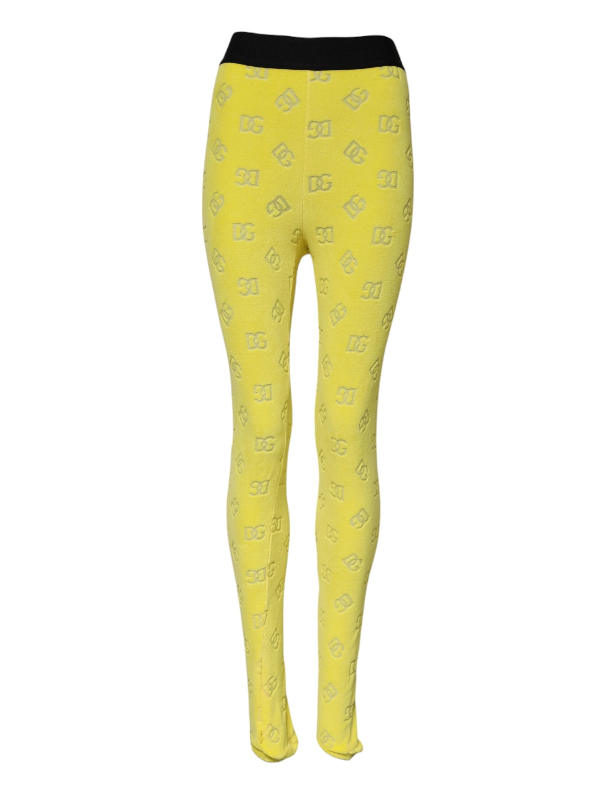 Dolce & Gabbana Yellow Logo Slim Fit Leggings Women's Pants
