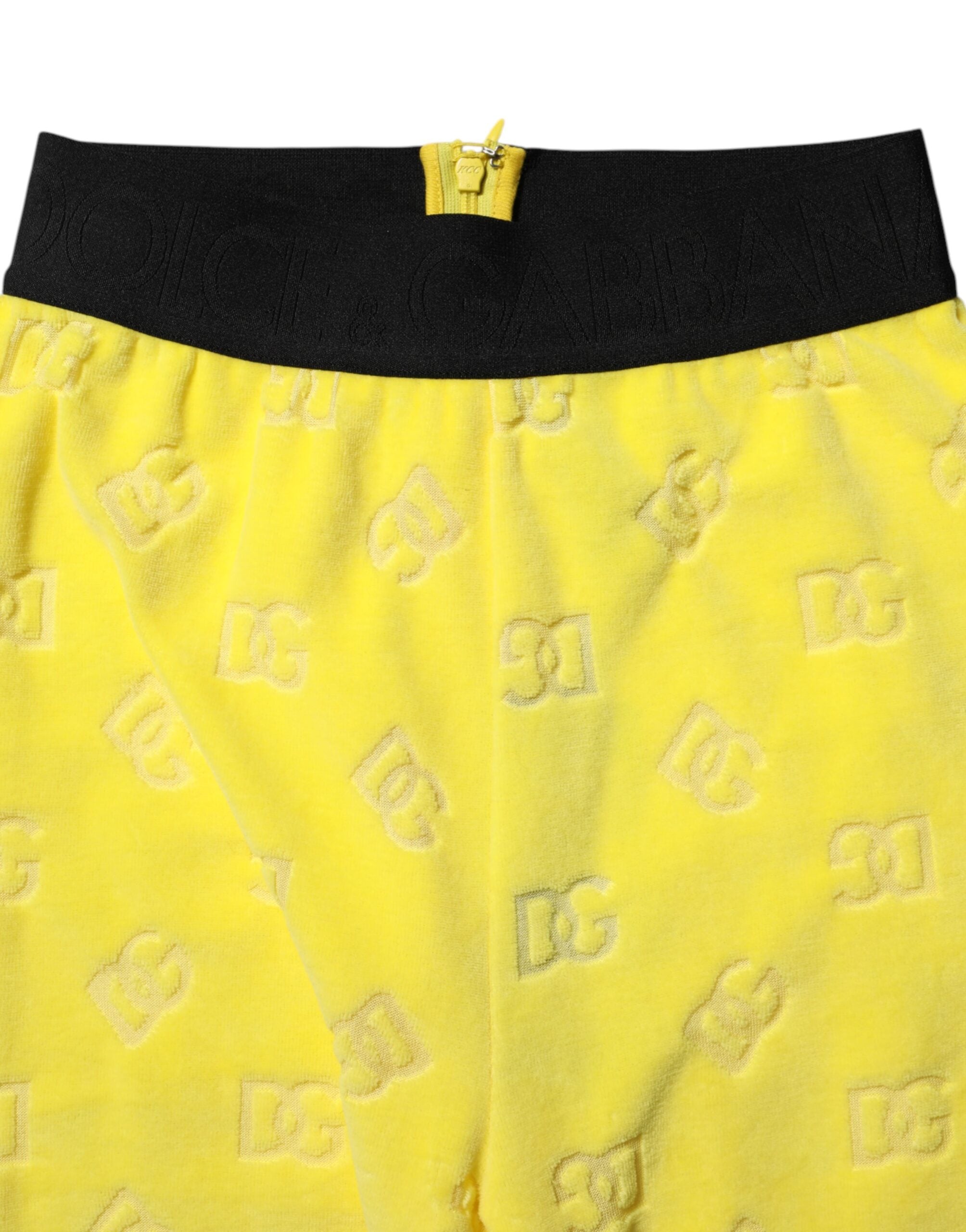 Dolce & Gabbana Yellow Logo Slim Fit Leggings Women's Pants