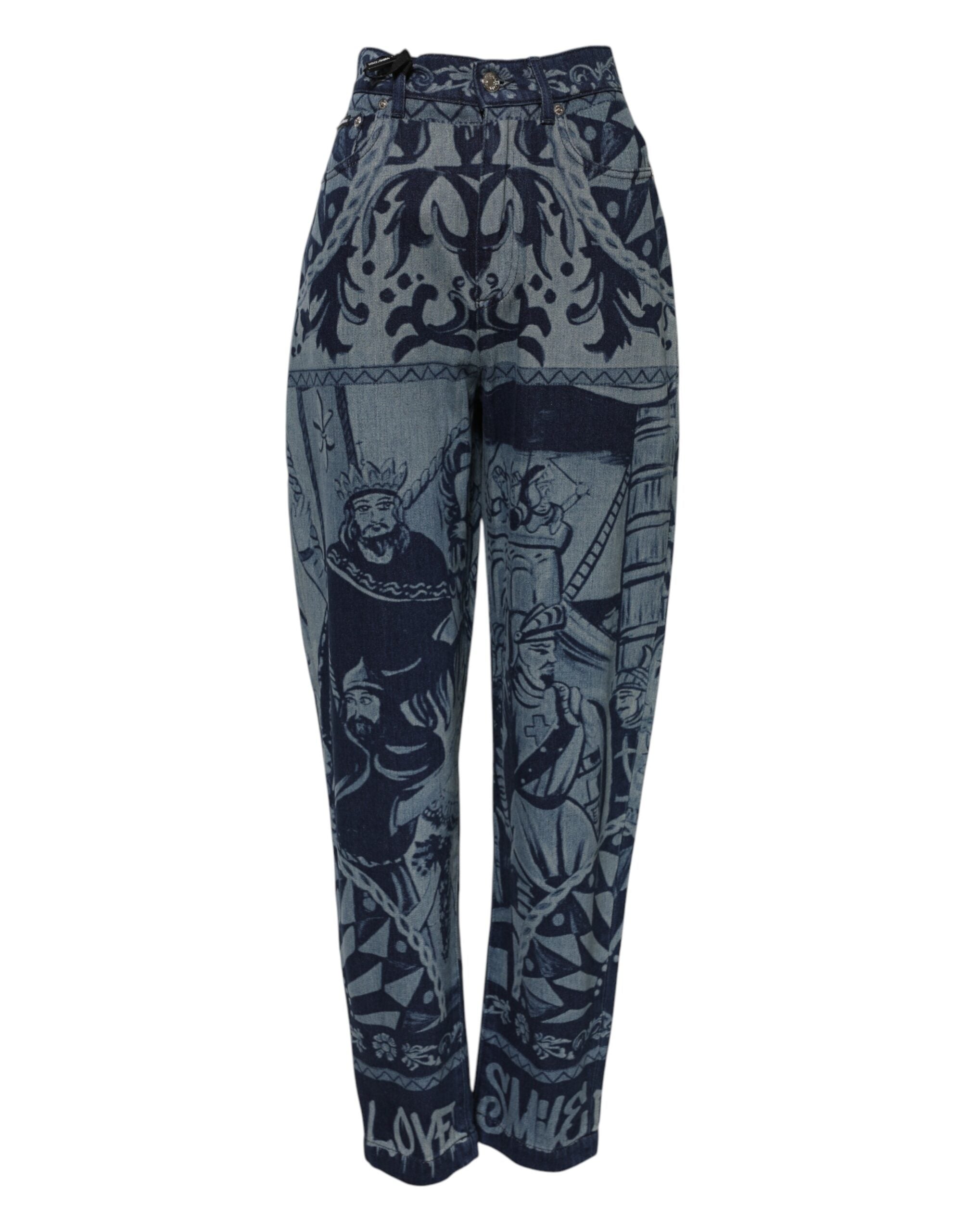 Dolce & Gabbana Blue Graphic Print Tapered Denim Women's Jeans