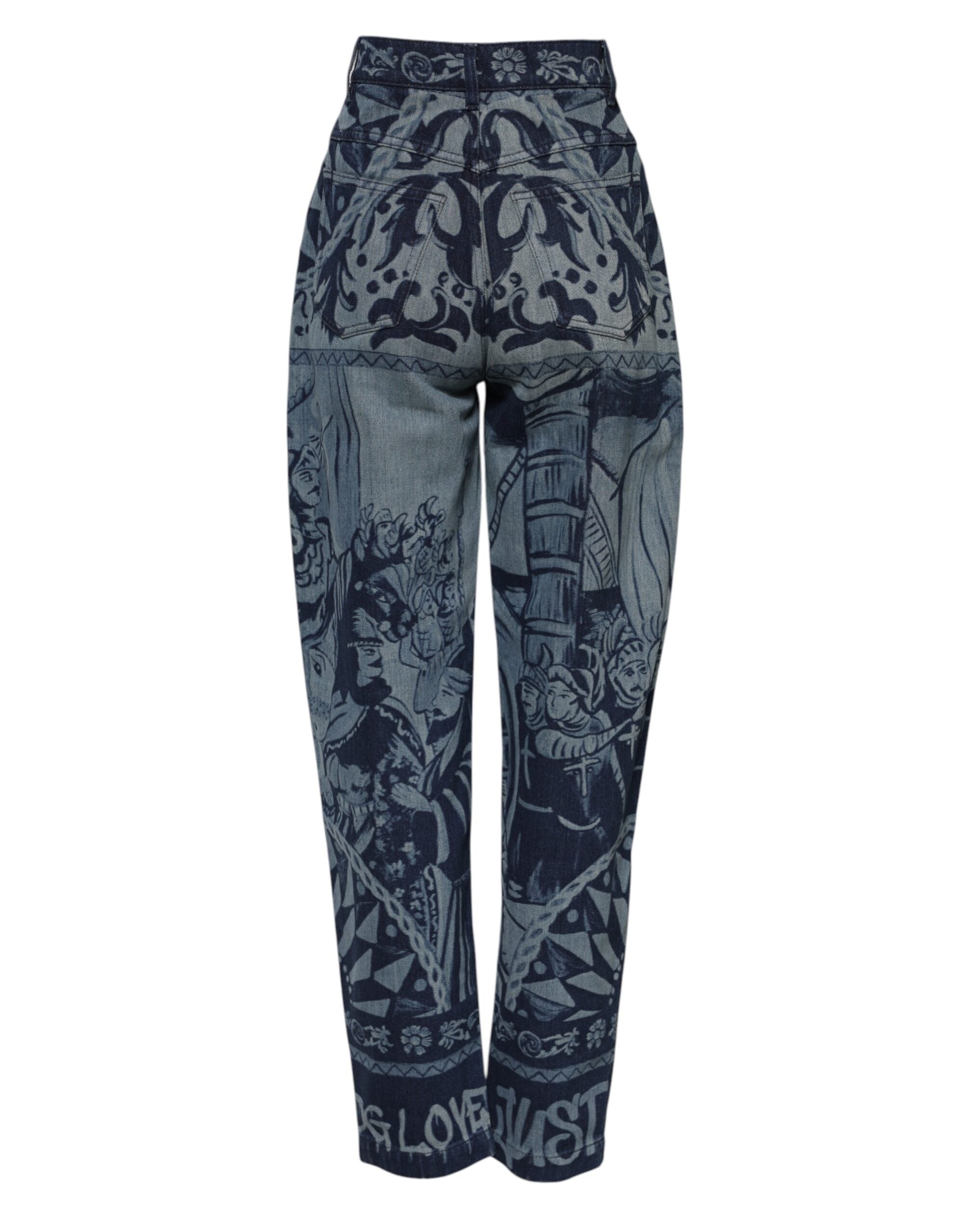 Dolce & Gabbana Blue Graphic Print Tapered Denim Women's Jeans