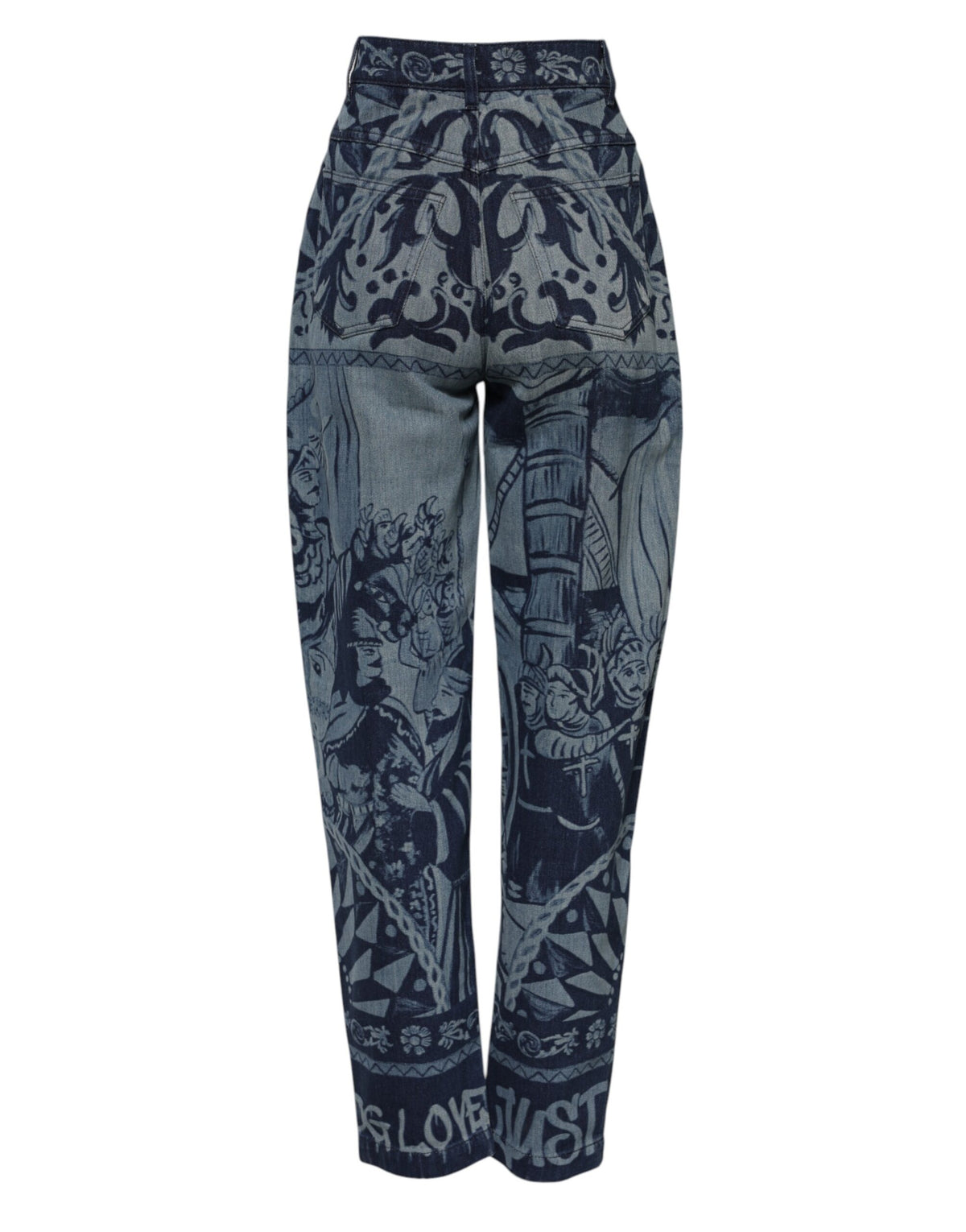 Dolce & Gabbana Blue Graphic Print Tapered Denim Women's Jeans