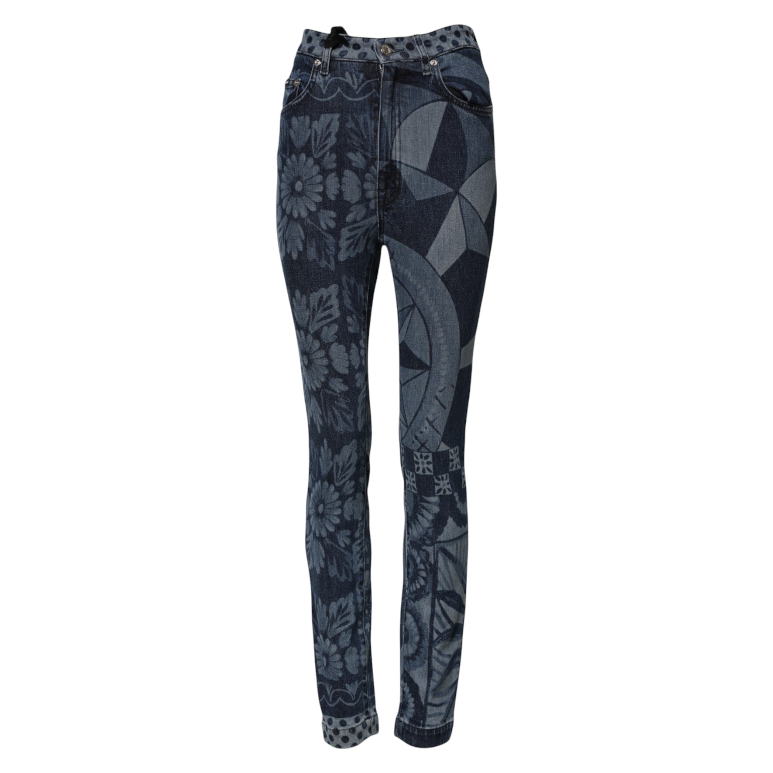Dolce & Gabbana Blue Graphic Print Cotton Skinny Denim Women's Jeans