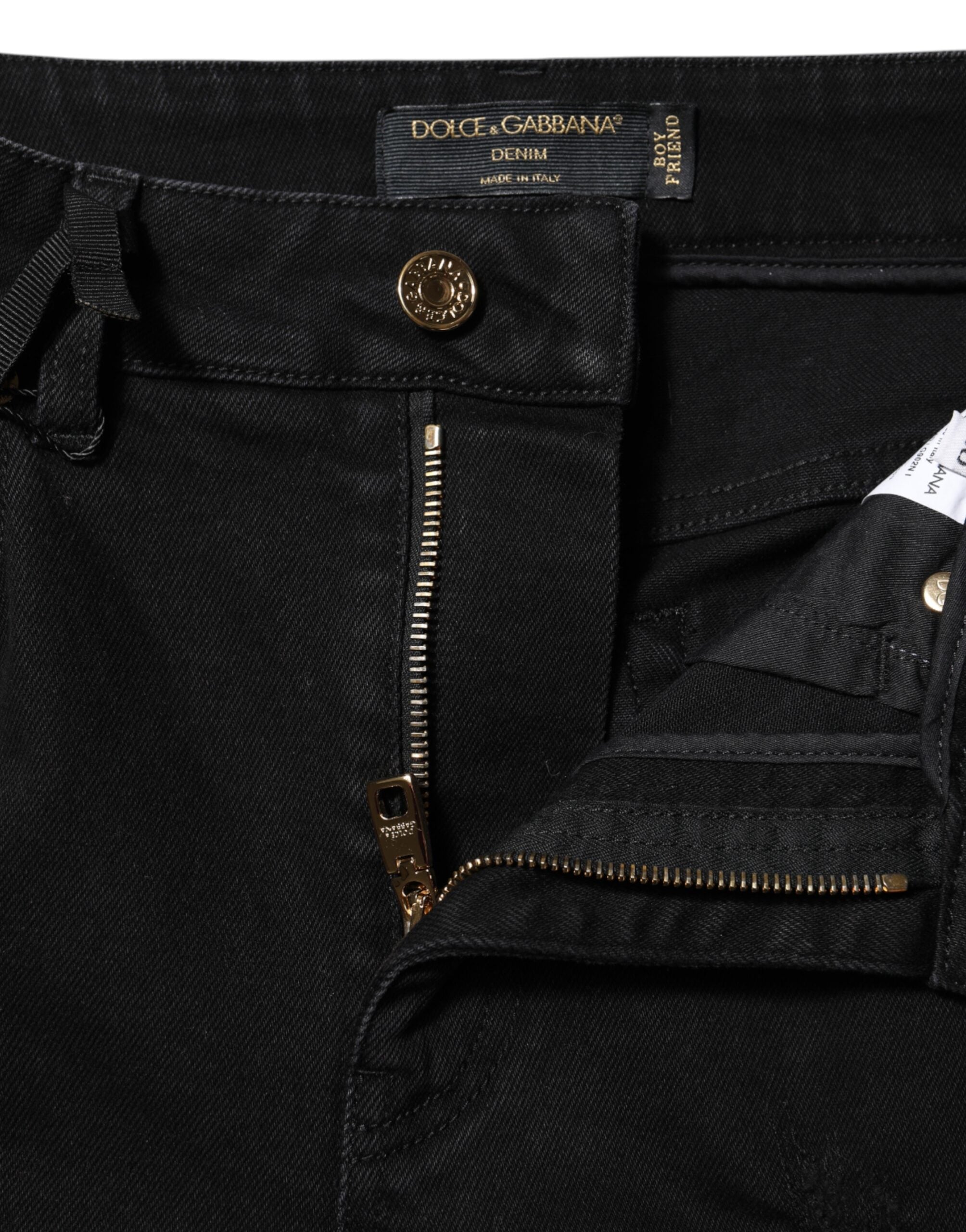 Dolce & Gabbana Black Boyfriend Cotton Flared Denim Women's Jeans
