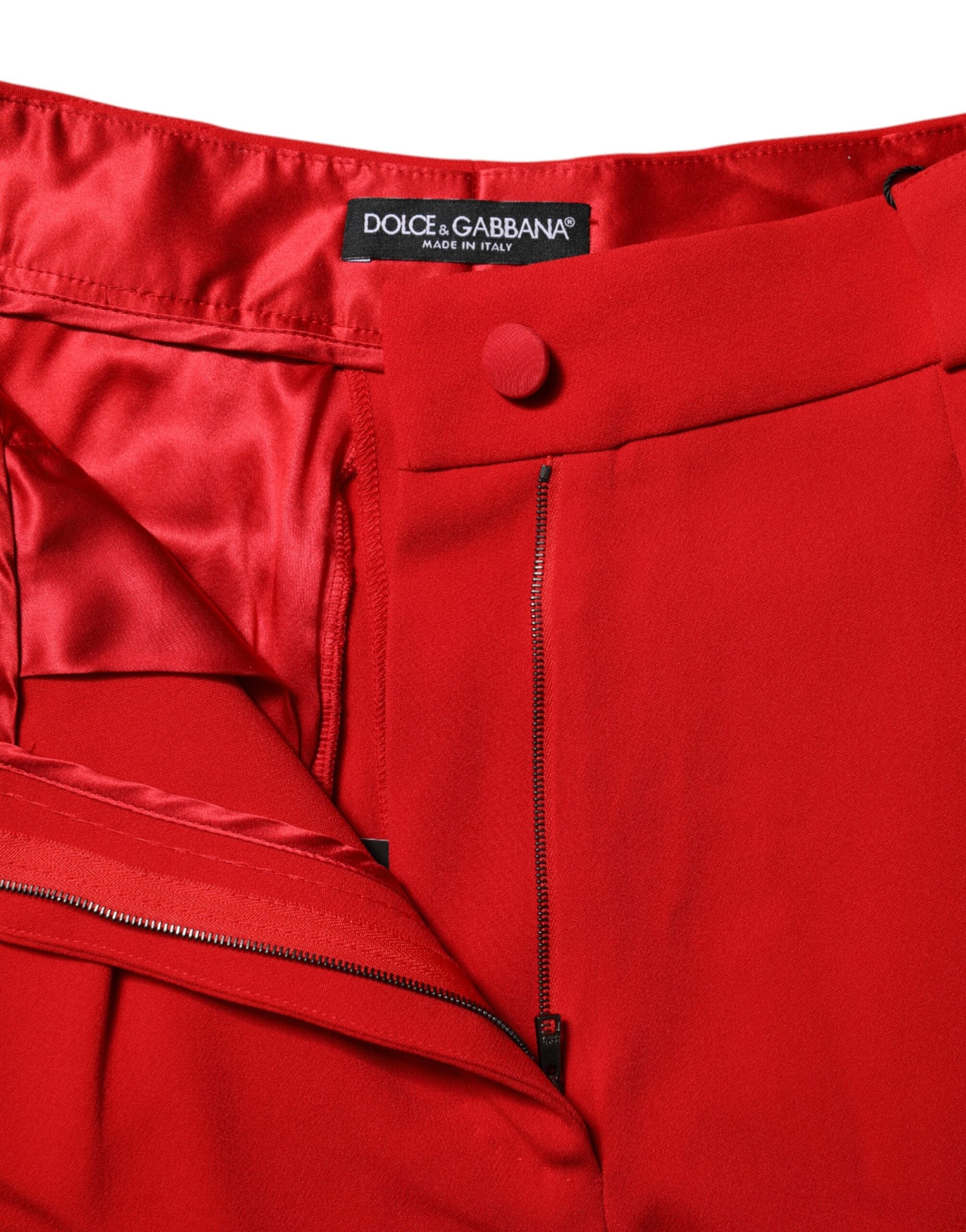 Dolce & Gabbana Red Viscose High Waist Tapered Women's Pants (Pre-Owned)
