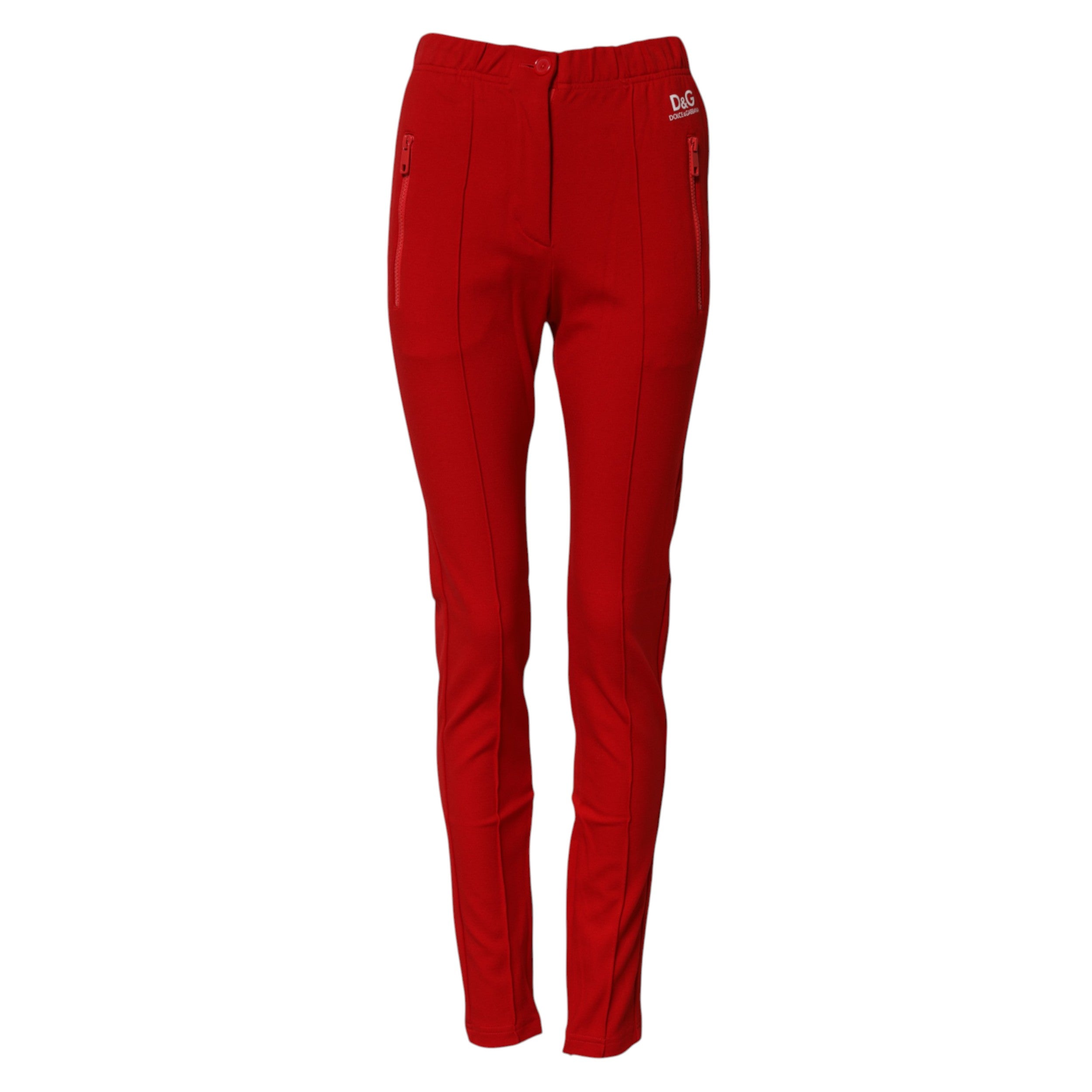 Dolce & Gabbana Red Mid Waist Slim Fit Women's Pants
