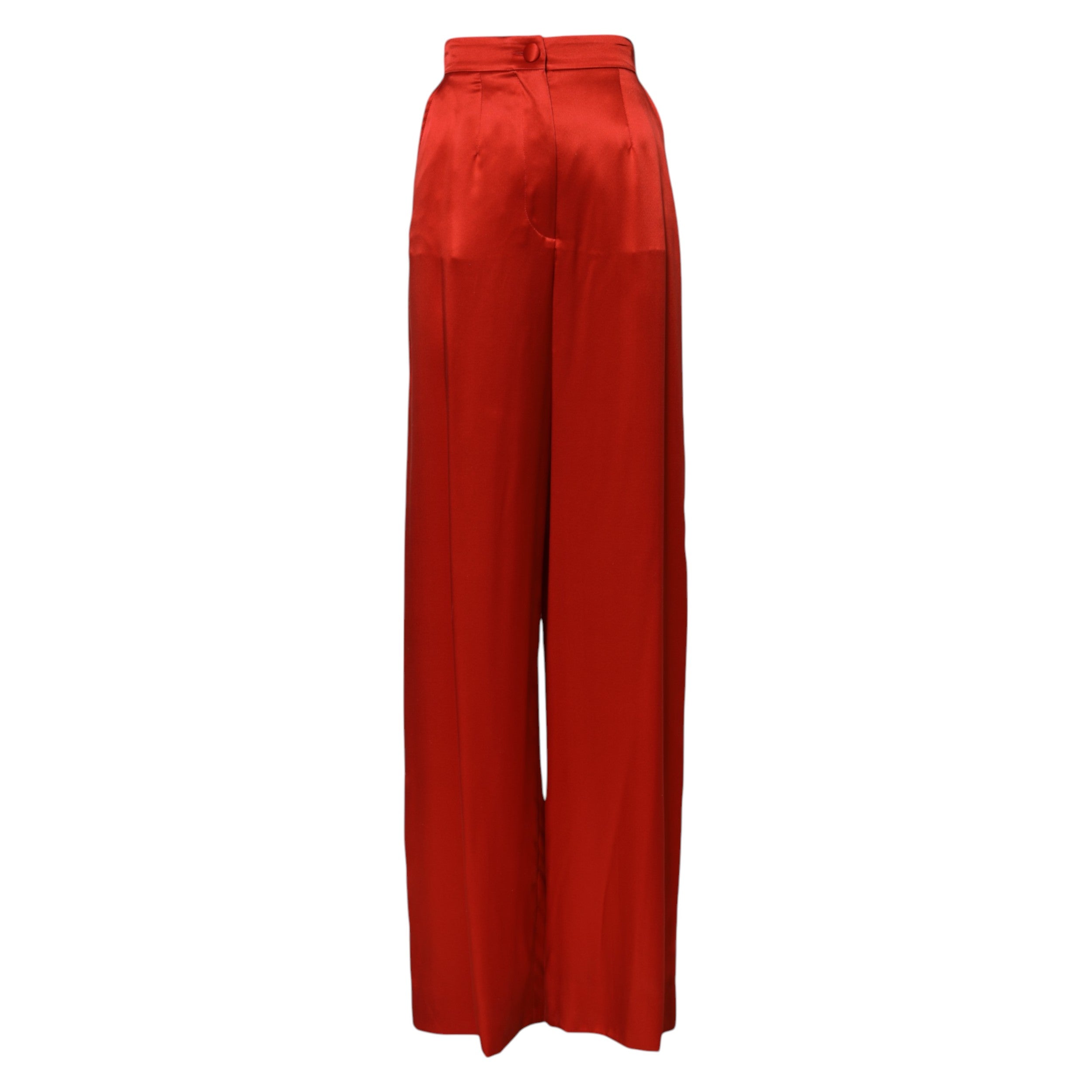 Dolce & Gabbana Red Satin High Waist Wide Leg Women's Pants