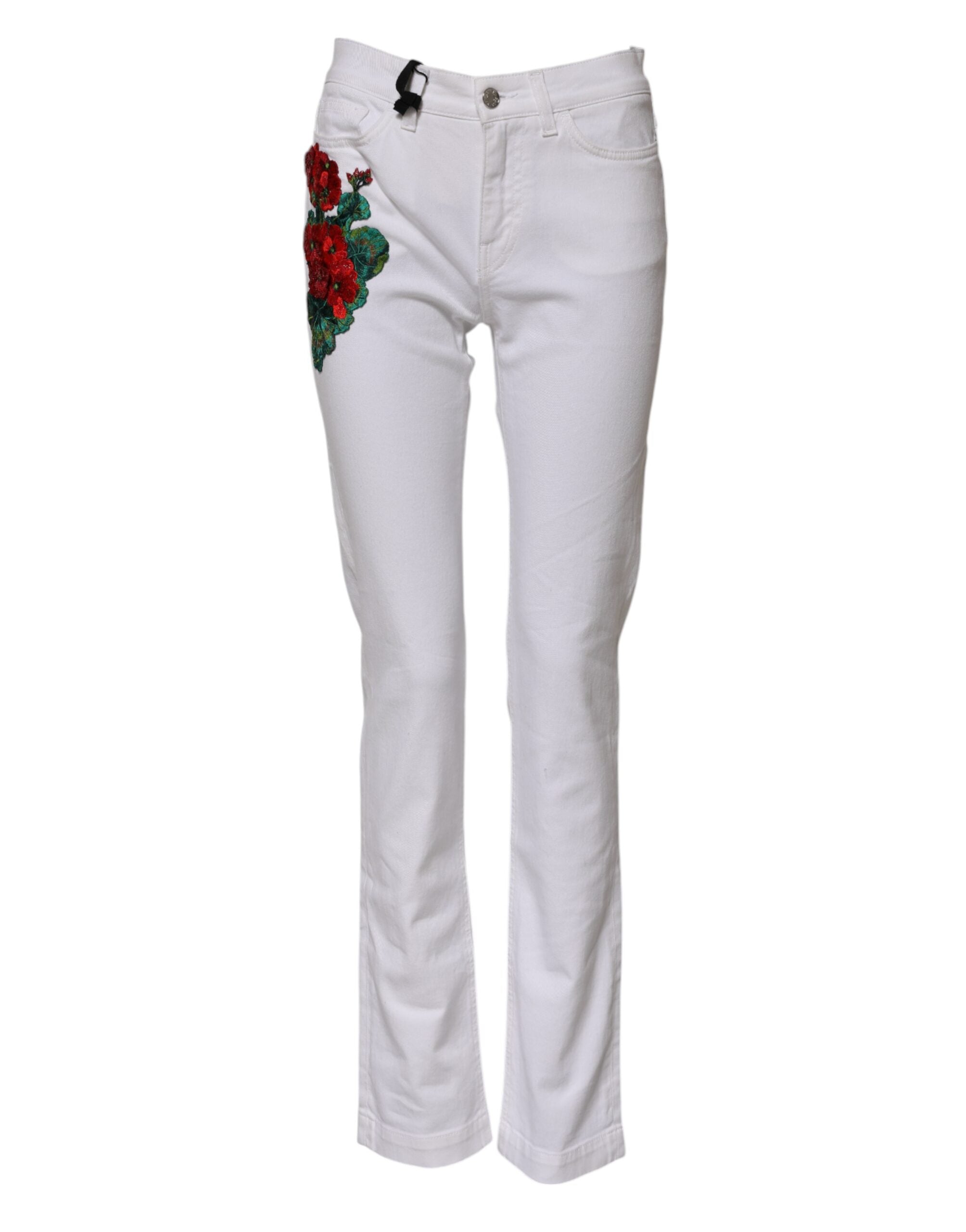 Dolce & Gabbana White Floral Embroidery GIRLY Denim Women's Jeans (Pre-Owned)