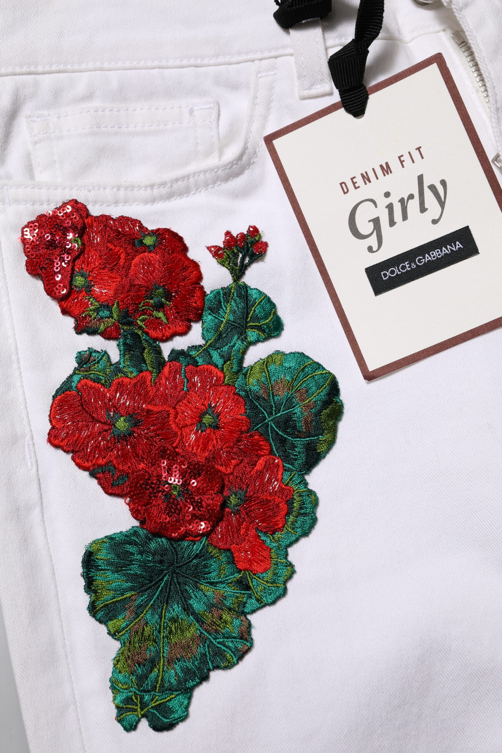 Dolce & Gabbana White Floral Embroidery GIRLY Denim Women's Jeans (Pre-Owned)