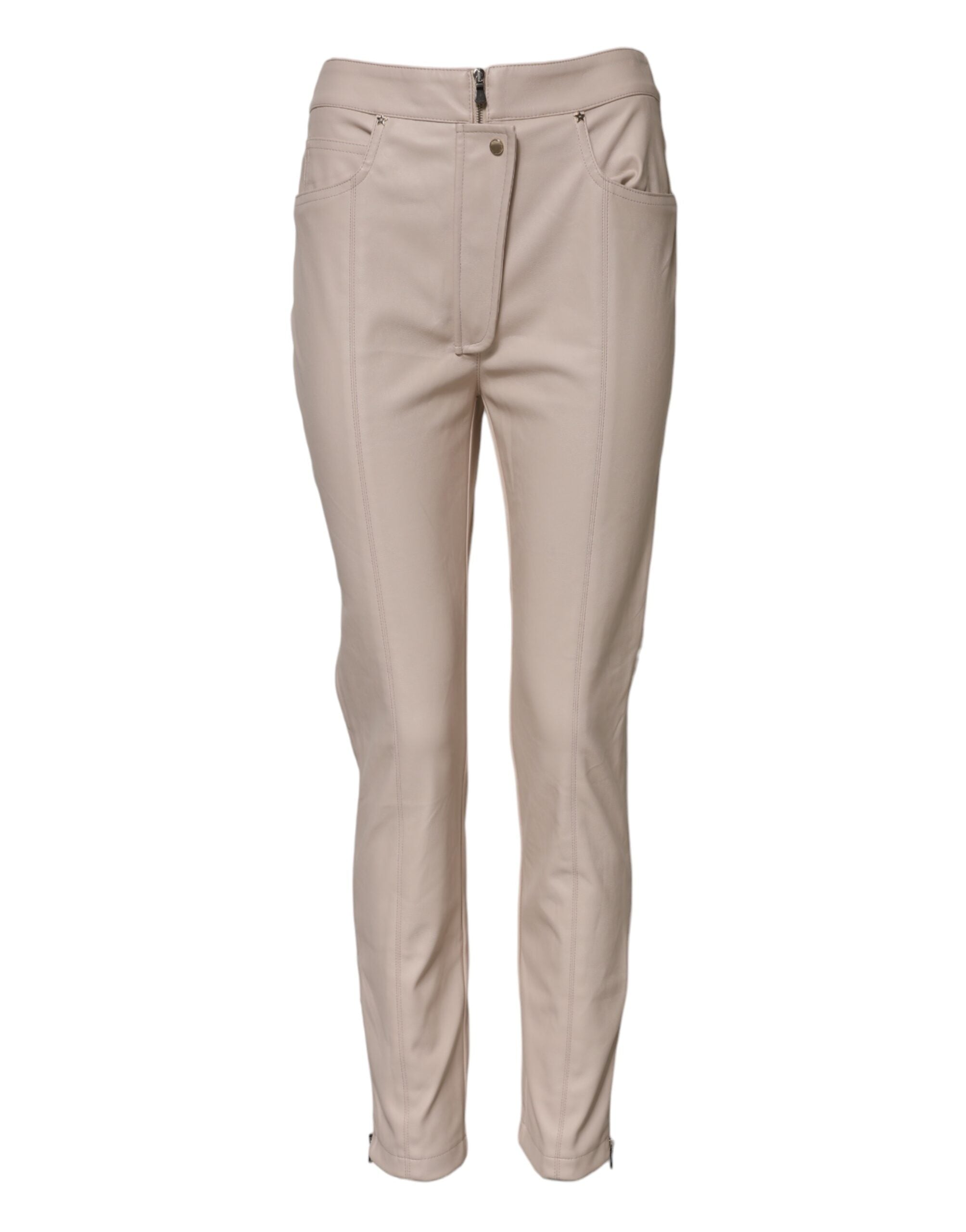 Elisabetta Franchi Beige High Waist Tapered Women's Pants