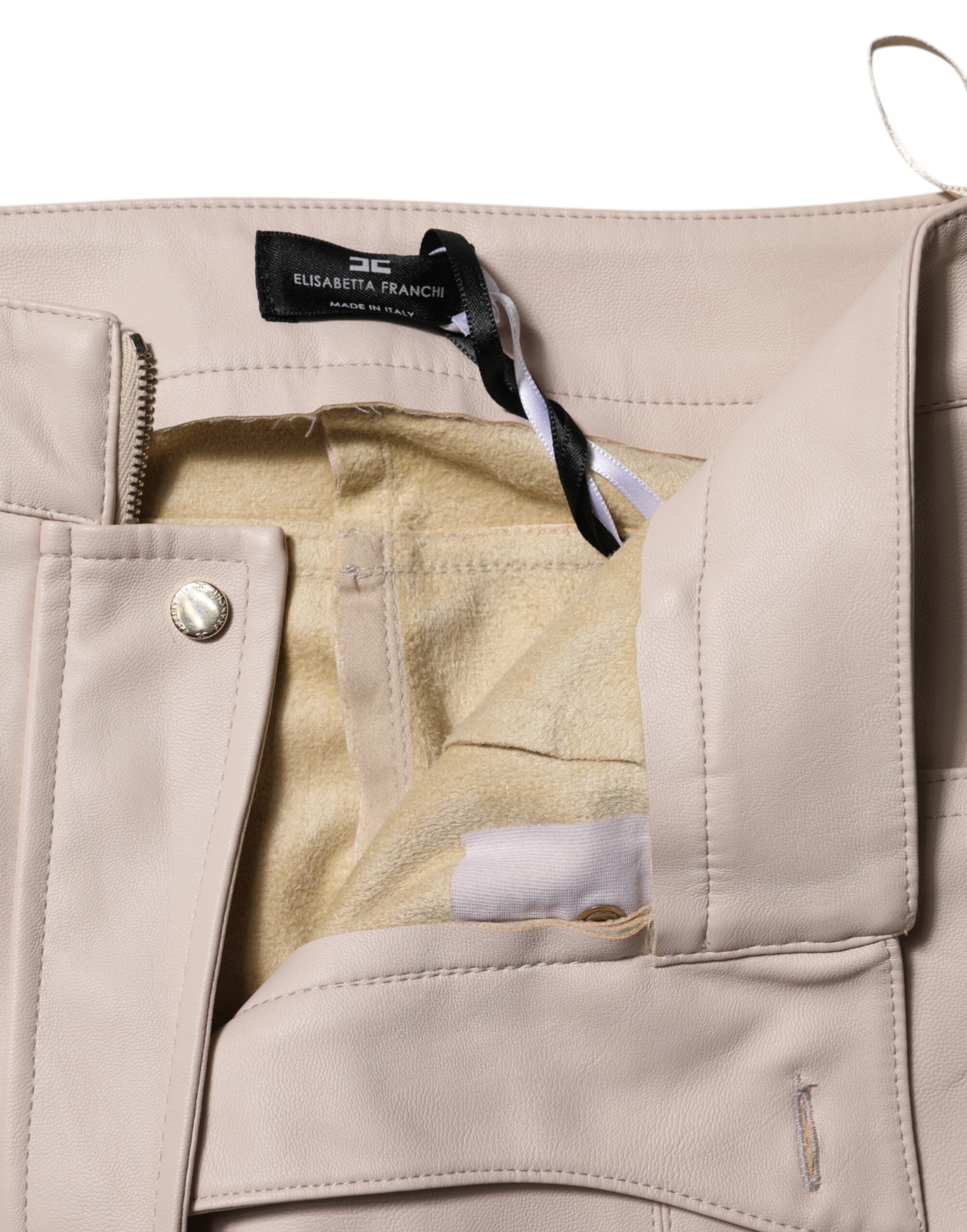 Elisabetta Franchi Beige High Waist Tapered Women's Pants