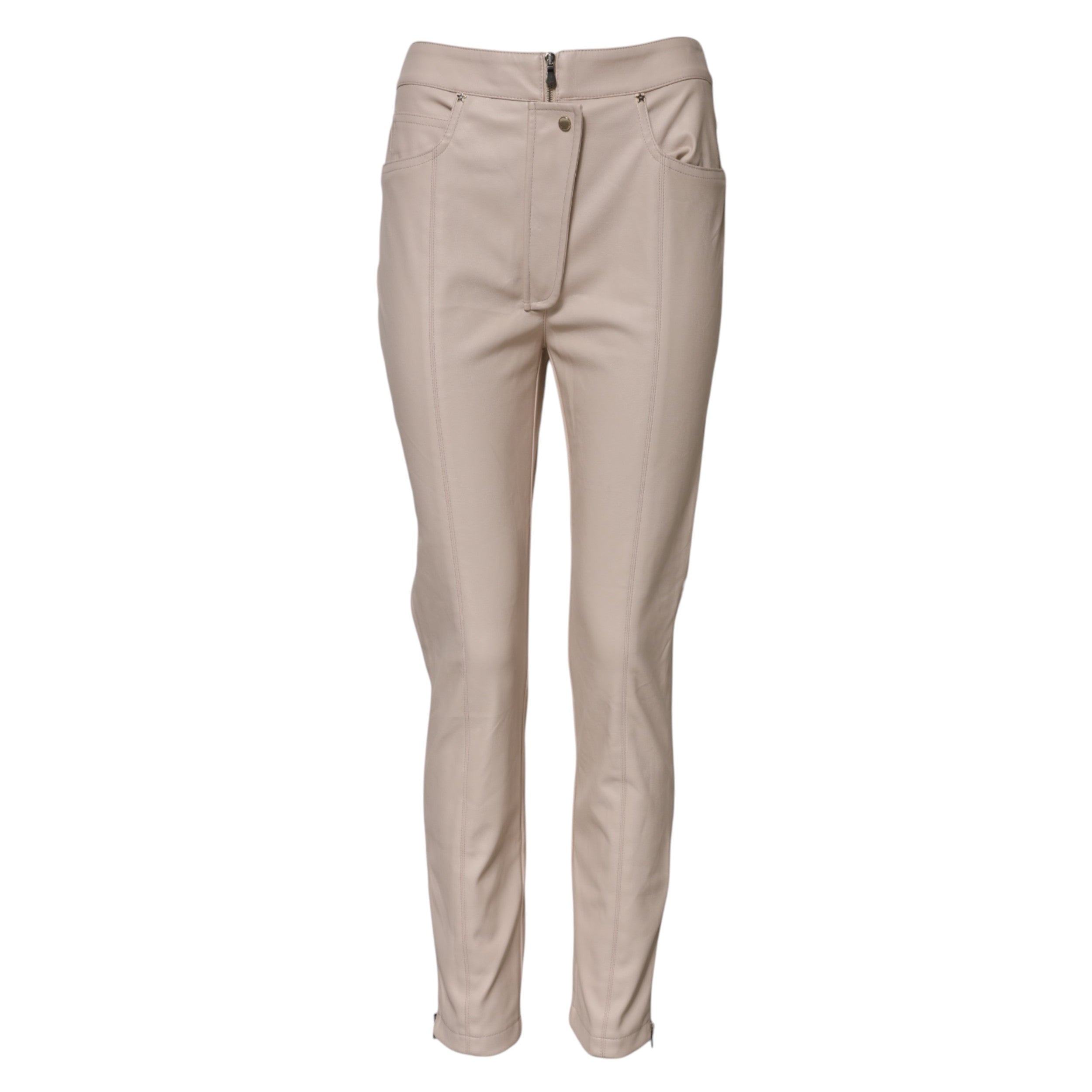 Elisabetta Franchi Beige High Waist Tapered Women's Pants