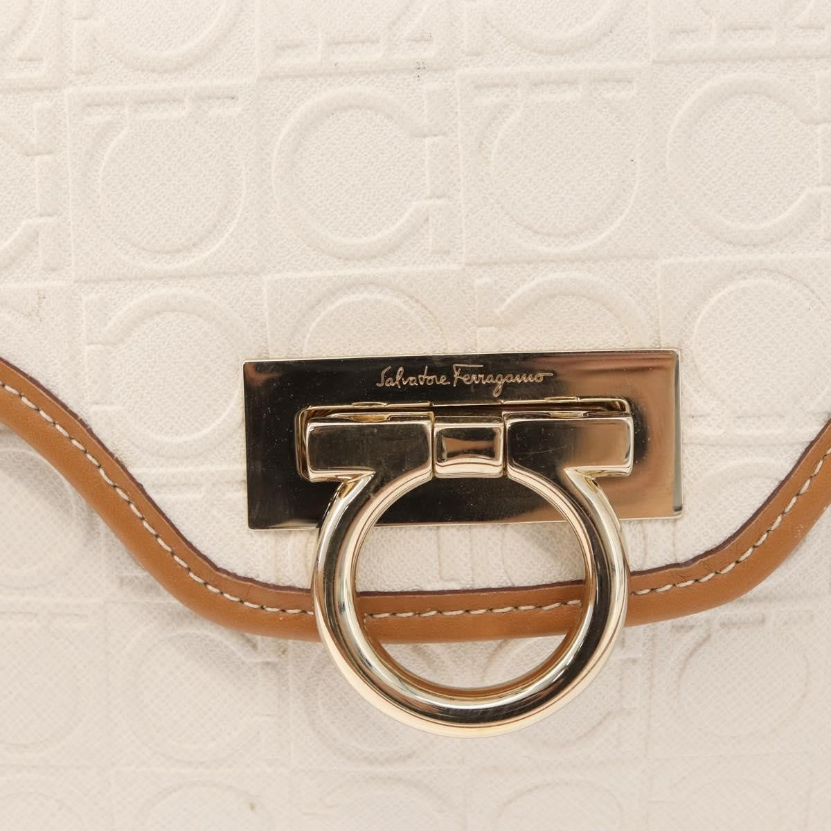 Salvatore Ferragamo Gancini Top Handle Canvas White Pvc Handbag (Pre-Owned)