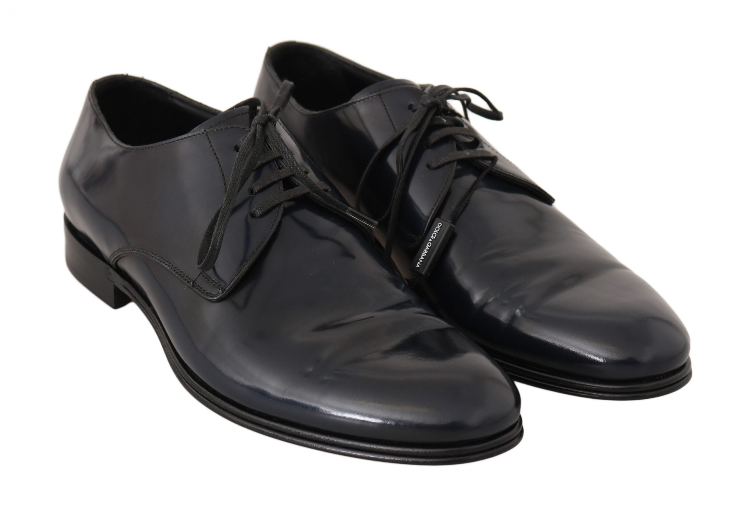 Dolce & Gabbana Blue Leather Dress Derby Formal Mens Men's Shoes