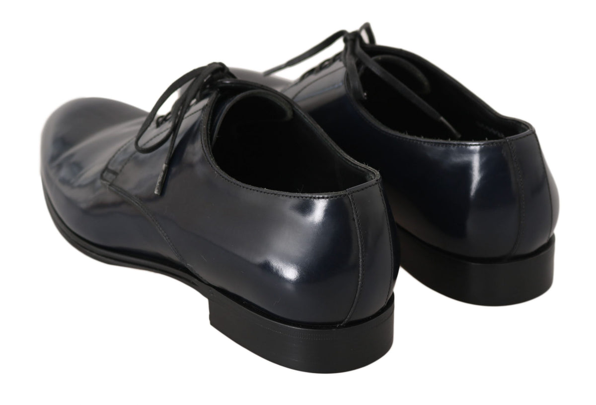 Dolce & Gabbana Blue Leather Dress Derby Formal Mens Men's Shoes