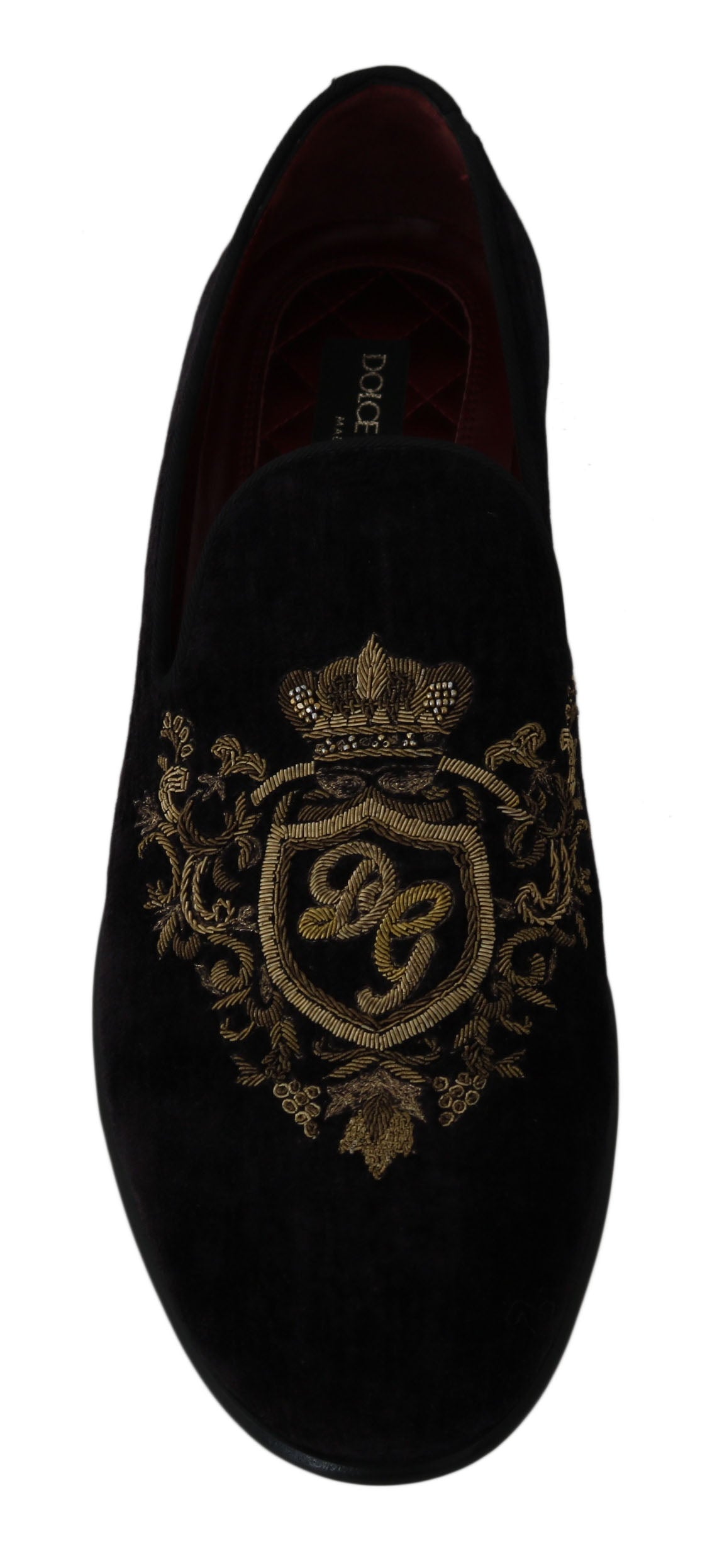 Dolce & Gabbana Loafers Black Velvet Gold Men's Crown