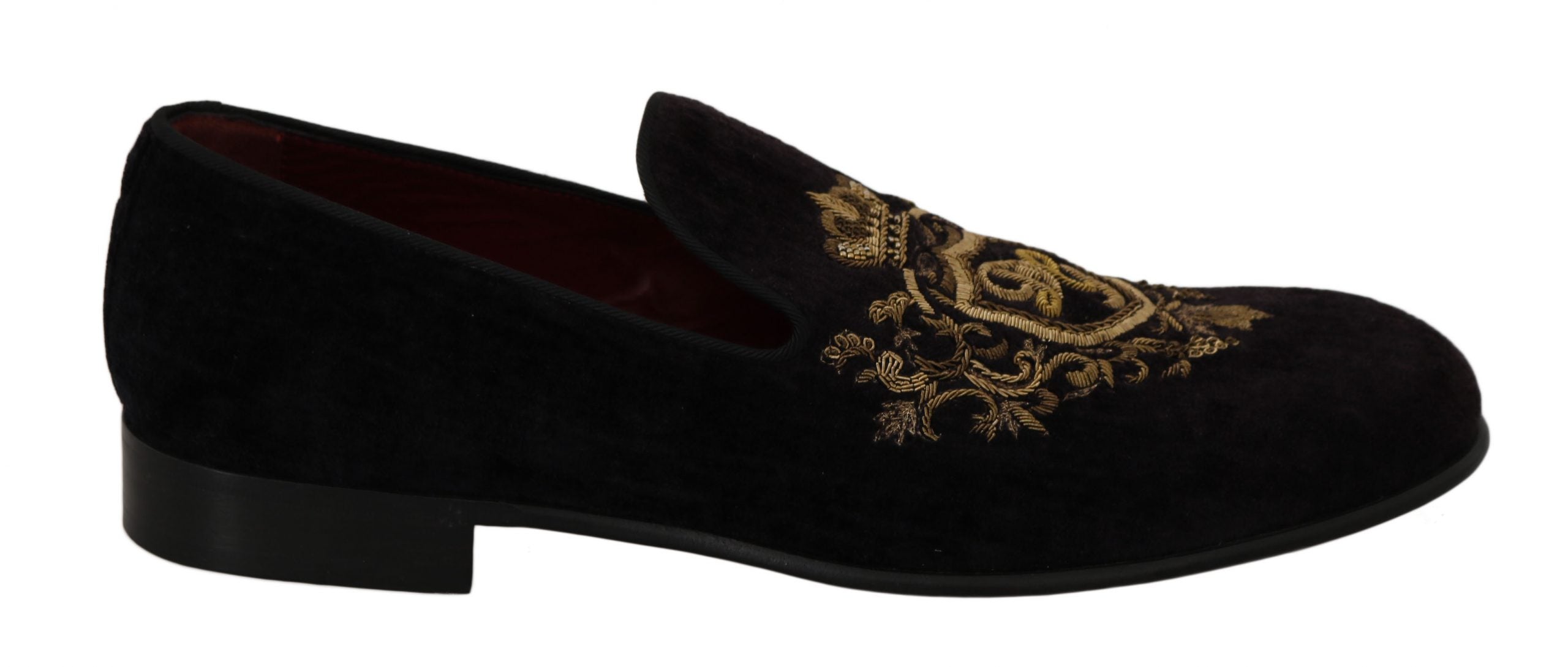 Dolce & Gabbana Loafers Black Velvet Gold Men's Crown