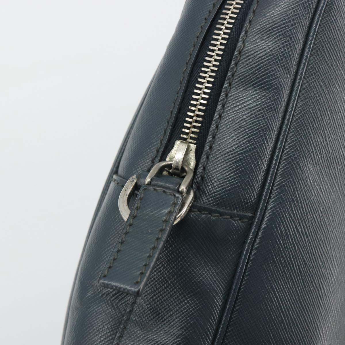Prada Zip Around Saffiano Leather Navy Leather Briefcase Bag (Pre-Owned)