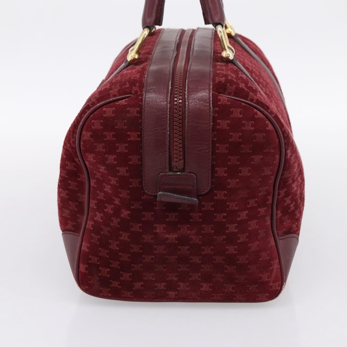 Celine Vintage Macadam Boston Velvet And Leather Burgundy Velvet Handbag (Pre-Owned)
