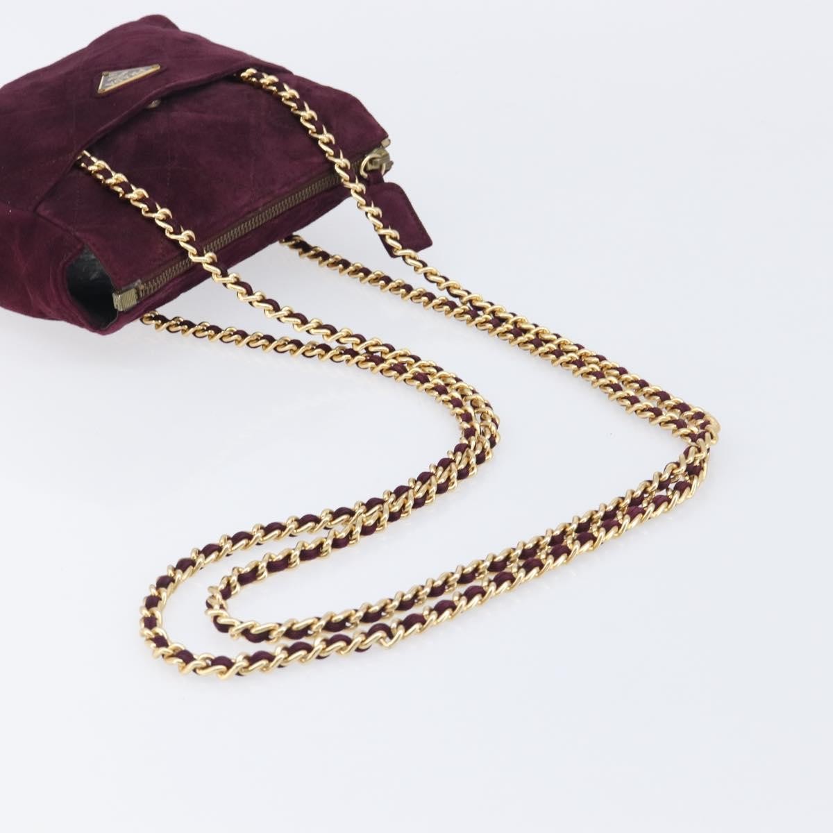 Prada Vintage Chain Flap Suede Burgundy Suede Shoulder Bag Bag (Pre-Owned)