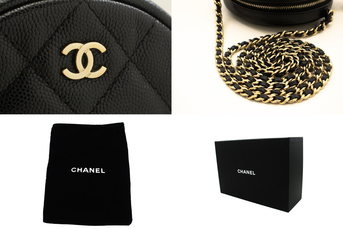 Chanel Round Compartment Clutch With Chain Quilted Lambskin Black Calfskin Clutche & Pouche Bag (Pre-Owned)