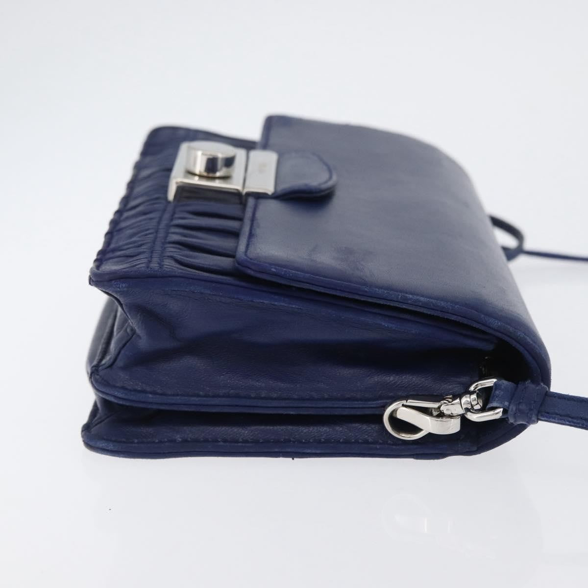 Prada Gaufre Flap Nappa Leather Blue Leather Shoulder Bag Bag (Pre-Owned)
