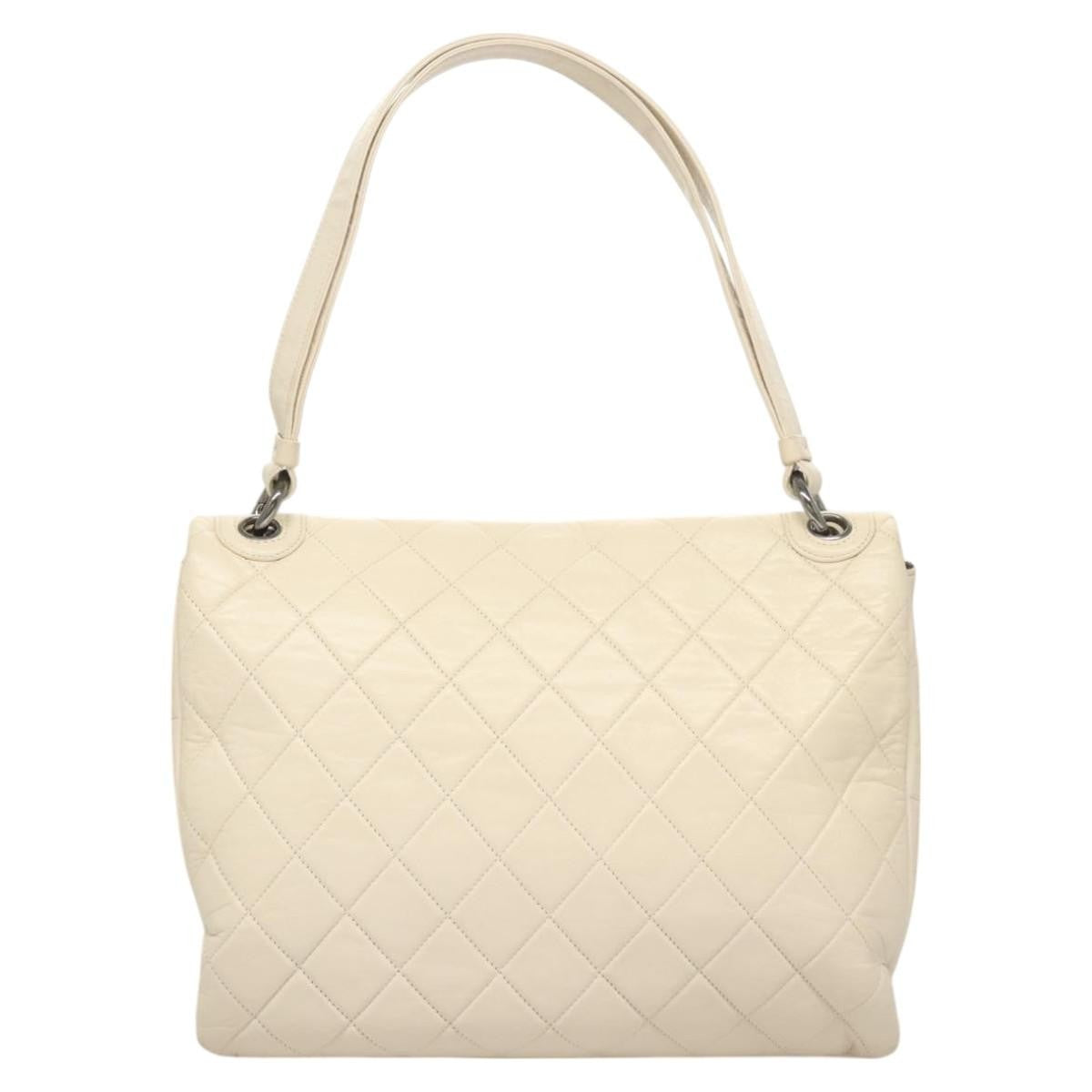 Chanel Padded Envelope Flap Quilted Aged Calfskin White Leather Shoulder Bag Bag (Pre-Owned)