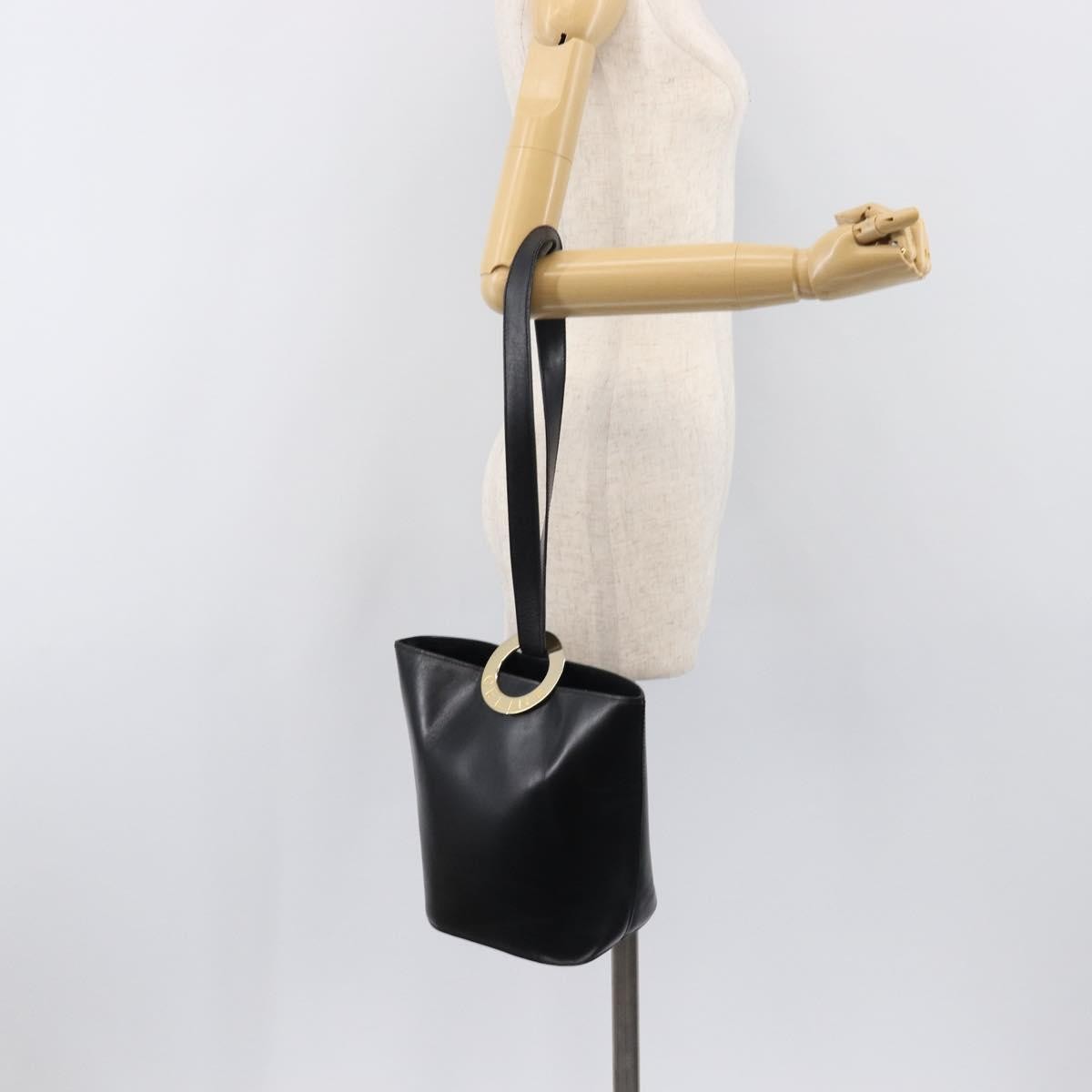 Celine Shoulder Bag Circle Logo Leather Black Leather Shoulder Bag Bag (Pre-Owned)