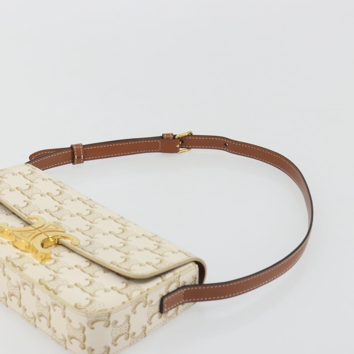 Celine Triomphe Strap Bag Monogram Canvas White Leather Handbag (Pre-Owned)