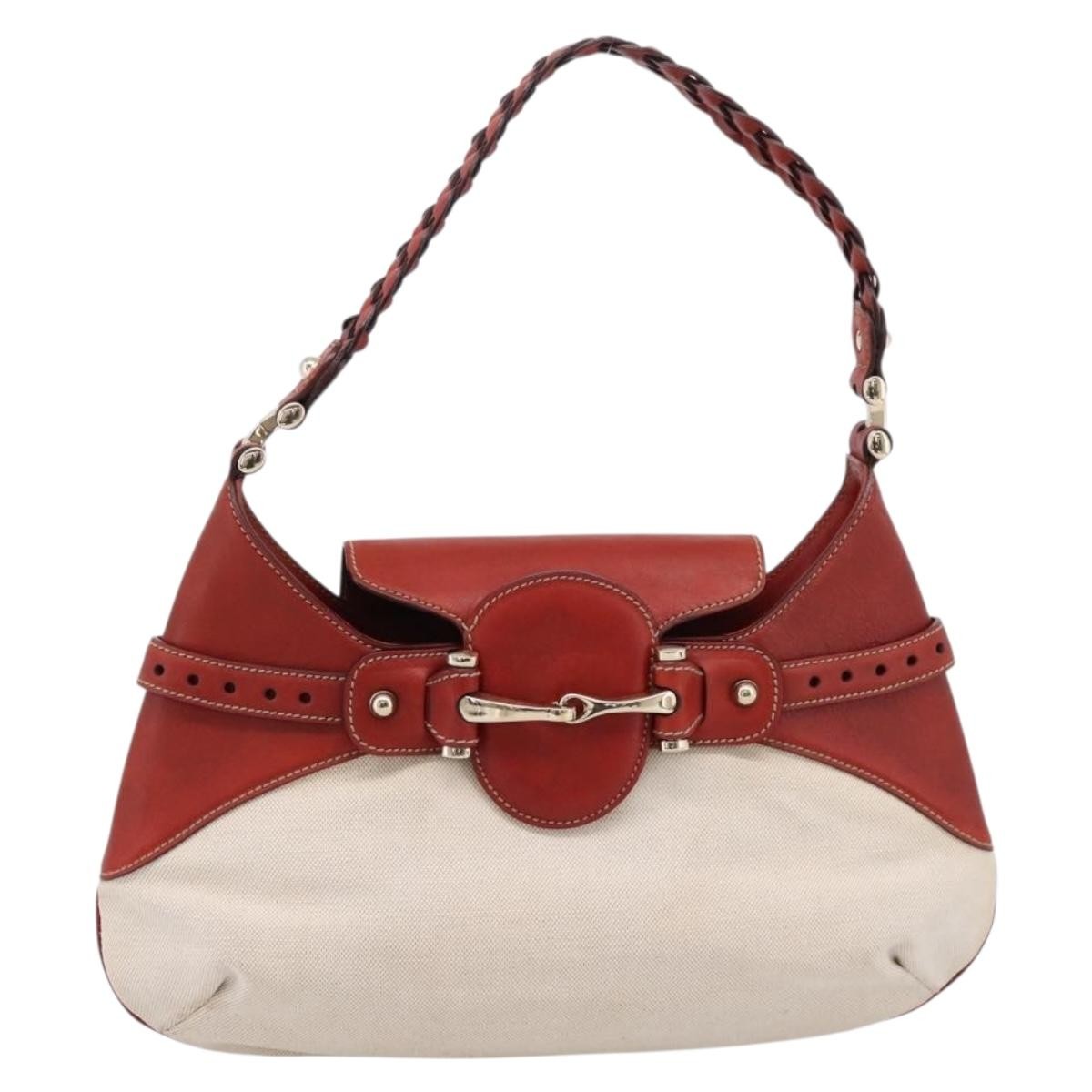 Gucci Horsebit Gg Canvas And Leather Beige Canvas Tote Bag Bag (Pre-Owned)