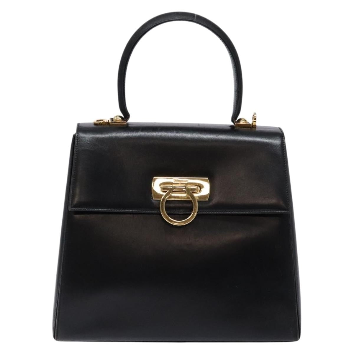 Salvatore Ferragamo Gancini Convertible Top Handle Leather Black Leather Handbag (Pre-Owned)
