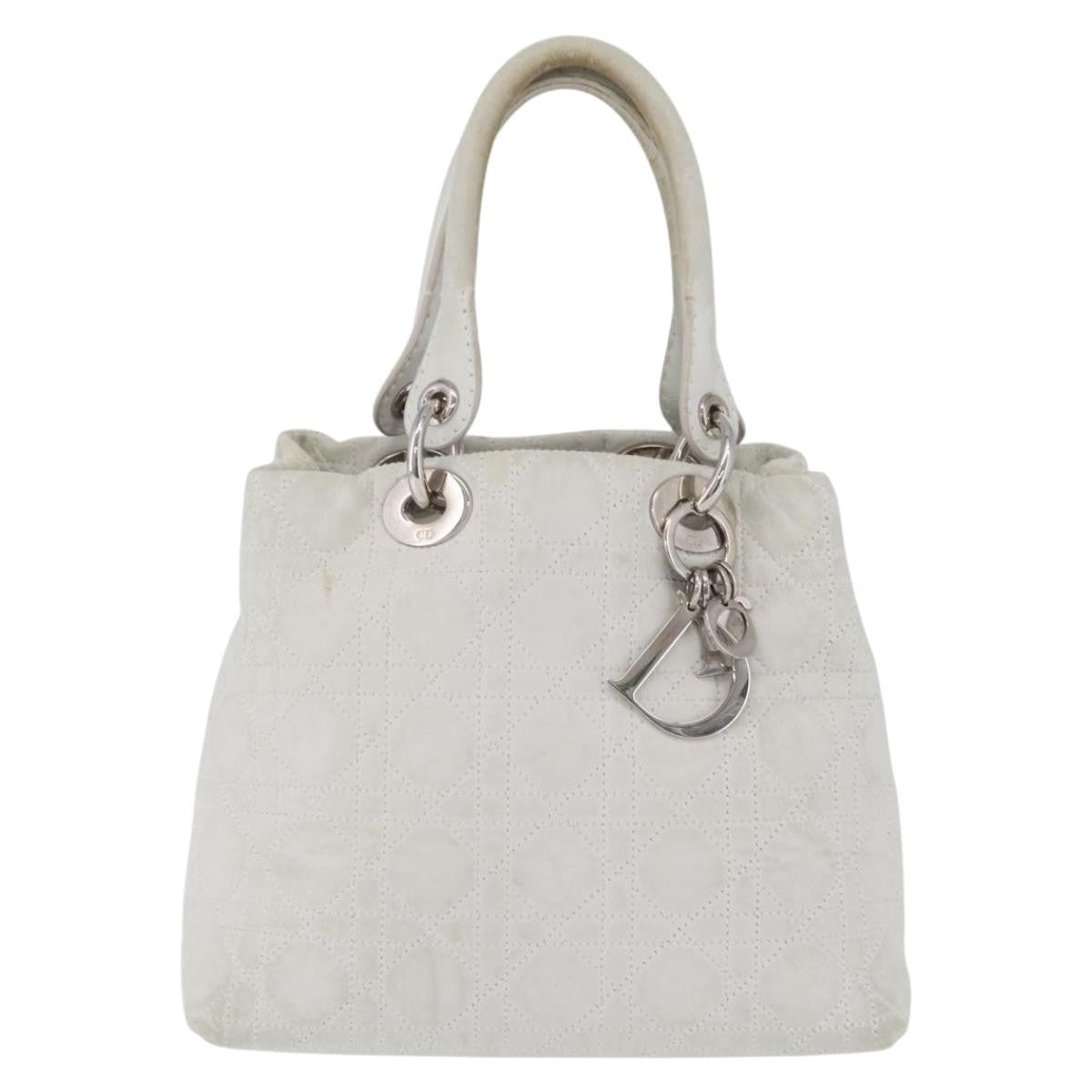 Christian Dior Lady Dior Cannage Quilt Calfskin White Leather Handbag (Pre-Owned)