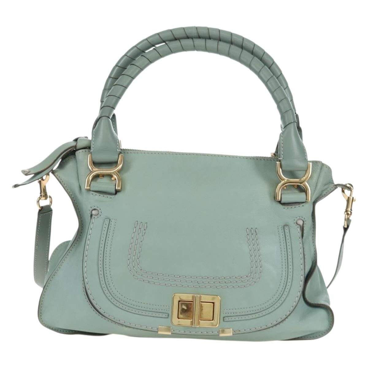 Chloe Marcie Top Handle Leather Green Leather Handbag (Pre-Owned)
