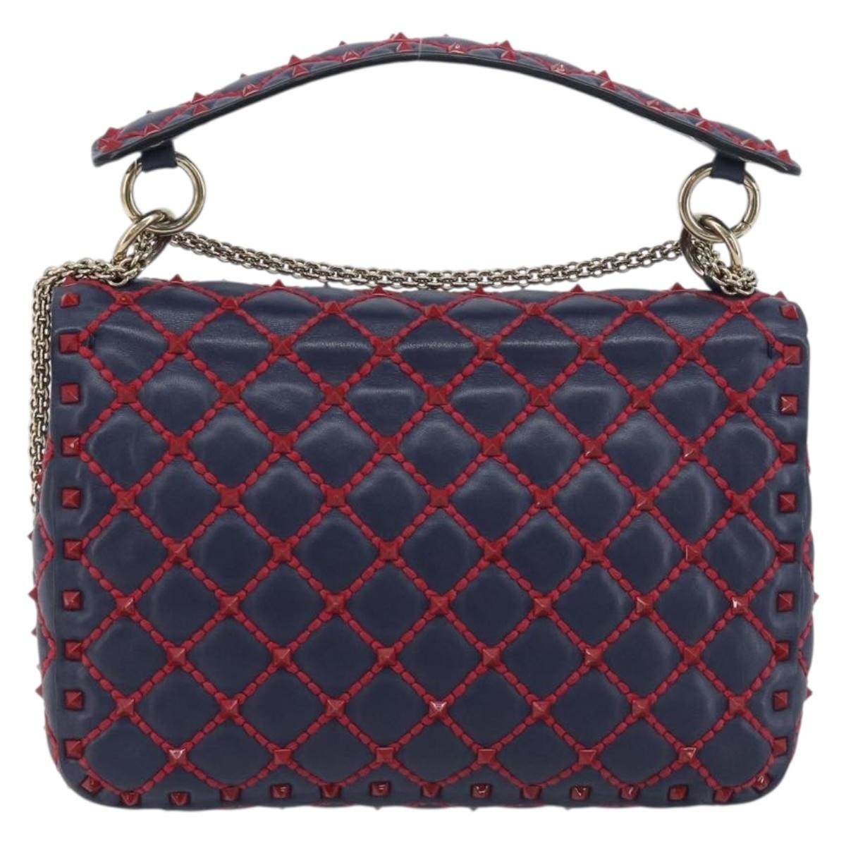 Valentino Garavani Rockstud Spike Flap Quilted Leather Navy Leather Shoulder Bag Bag (Pre-Owned)