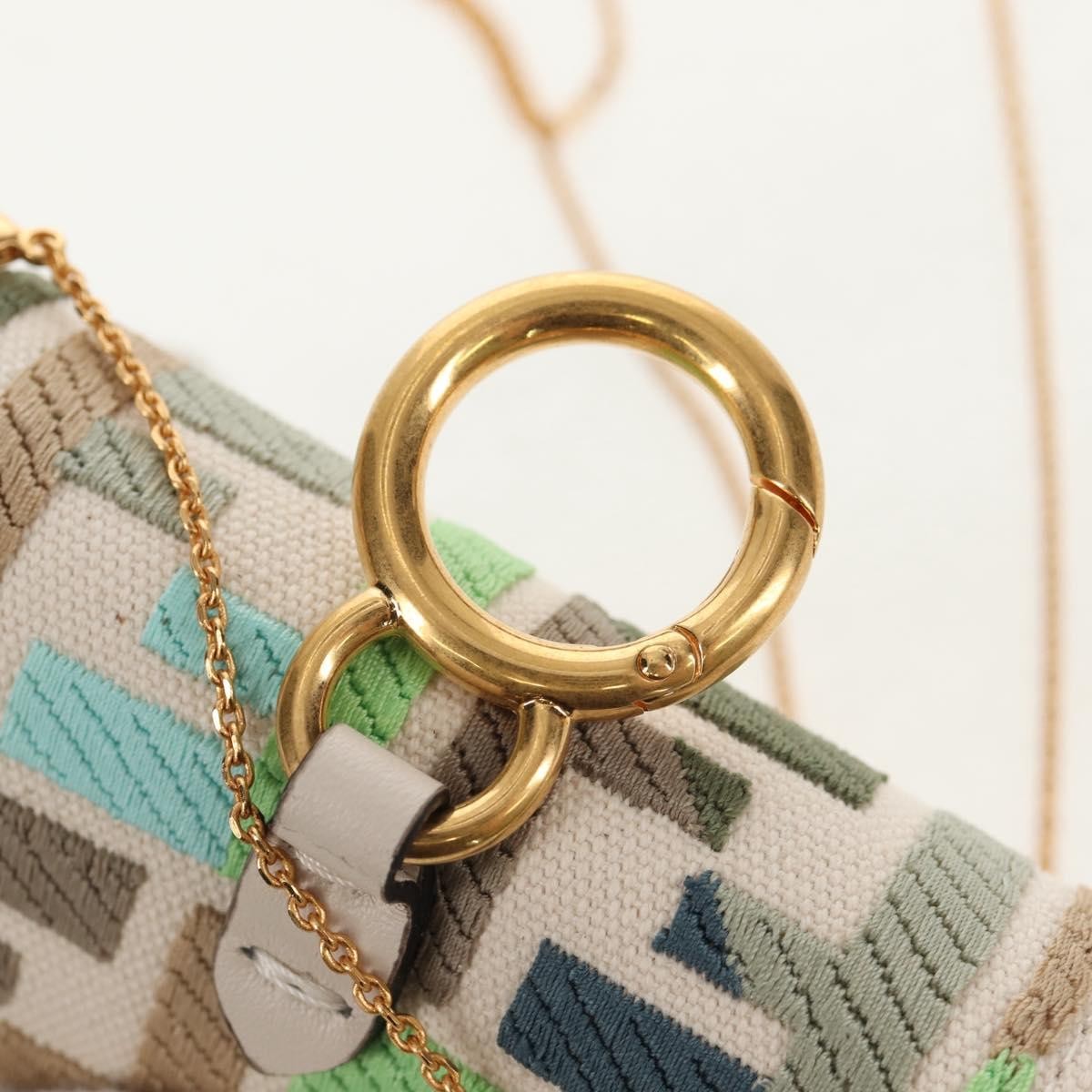 Fendi Chain Baguette Charm Zucca Embroidered Canvas Multicolour Canvas Shoulder Bag Bag (Pre-Owned)