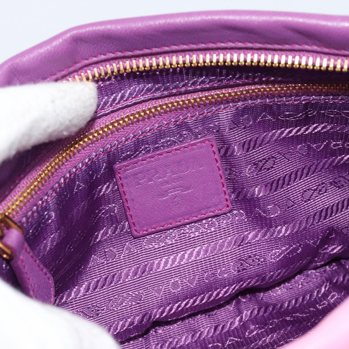 Prada Fold Over Chain Flap Soft Calf Purple Leather Handbag (Pre-Owned)