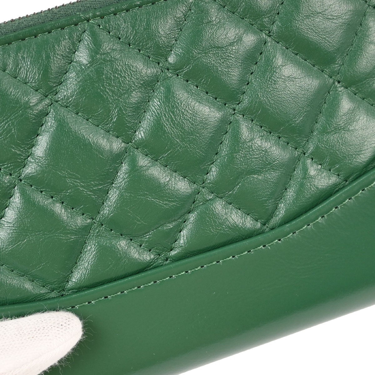 Chanel Gabrielle Double Zip Clutch With Chain Quilted Goatskin And Patent Green Leather Clutche & Pouche Bag (Pre-Owned)