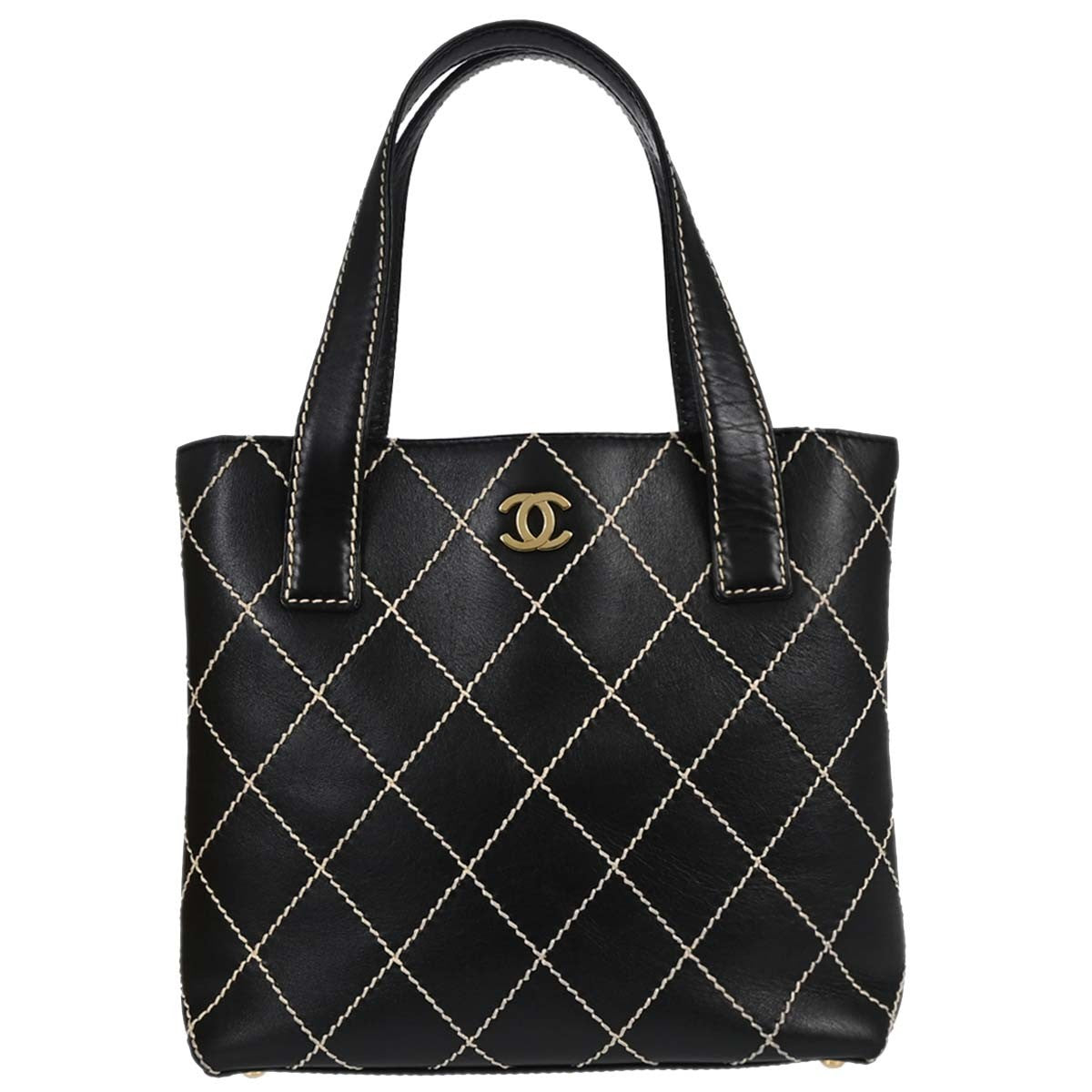 Chanel Surpique Quilted Leather Black Leather Tote Bag Bag (Pre-Owned)