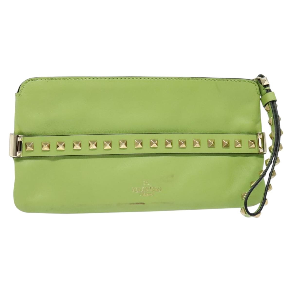 Valentino Garavani Rockstud Wristlet Leather Green Leather Clutche & Pouche Bag (Pre-Owned)