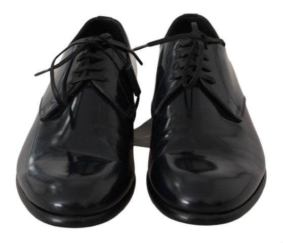 Dolce & Gabbana Blue Leather Polished Dress Derby Men's Shoes