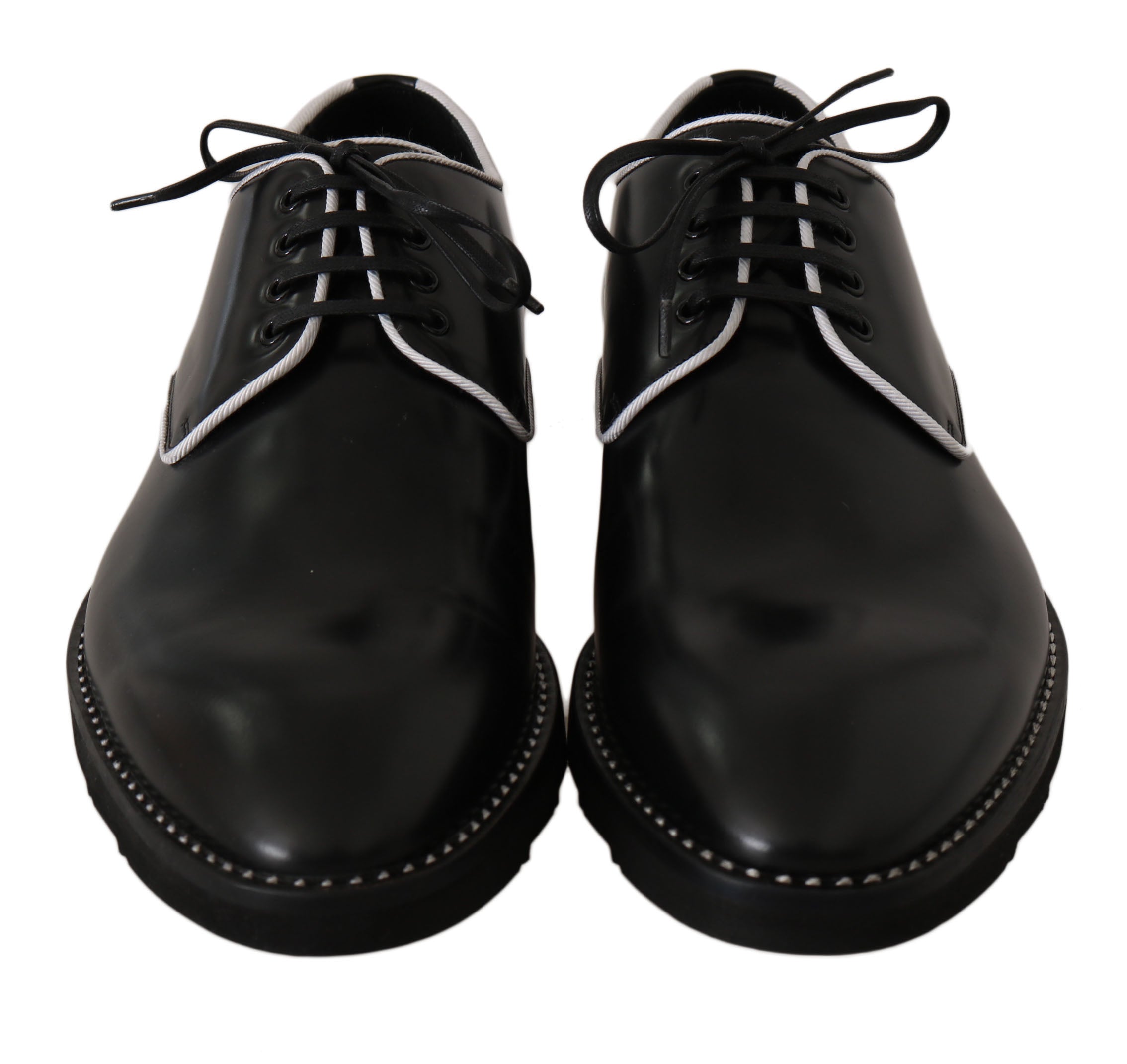 Dolce & Gabbana Black Leather White Line Dress Derby Men's Shoes