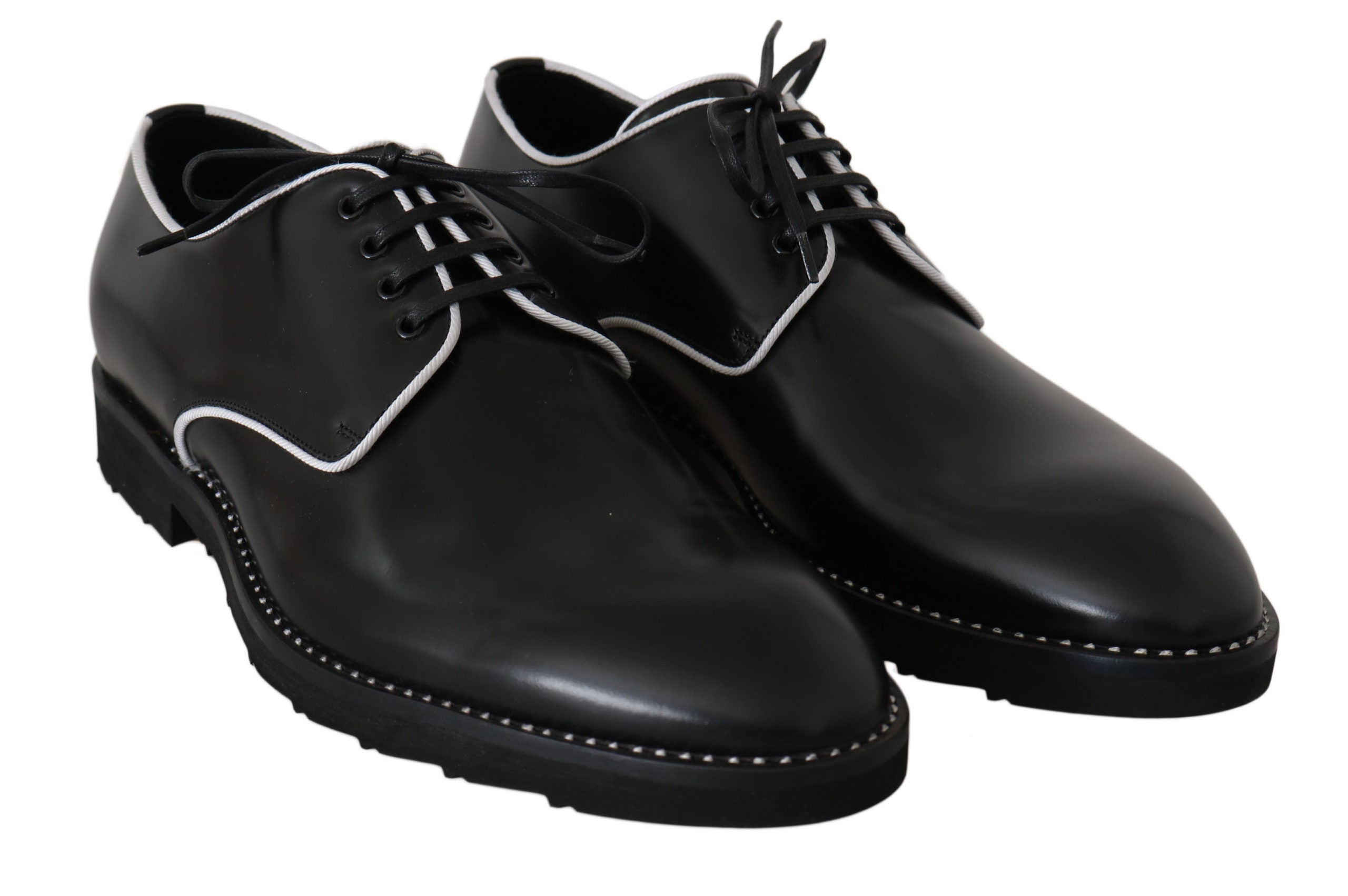 Dolce & Gabbana Black Leather White Line Dress Derby Men's Shoes