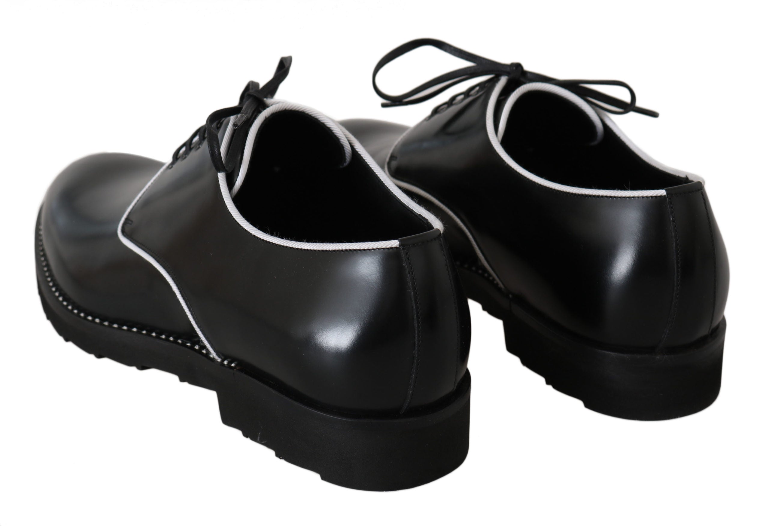 Dolce & Gabbana Black Leather White Line Dress Derby Men's Shoes