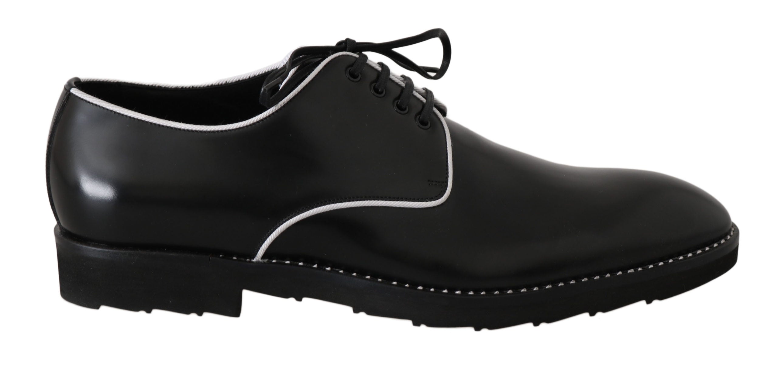 Dolce & Gabbana Black Leather White Line Dress Derby Men's Shoes