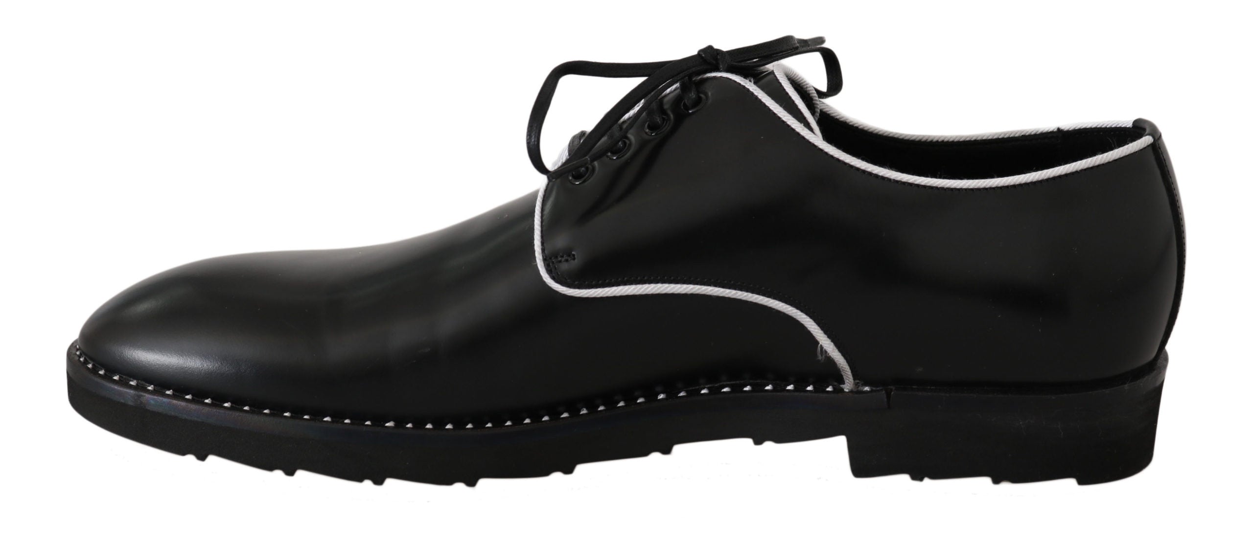 Dolce & Gabbana Black Leather White Line Dress Derby Men's Shoes