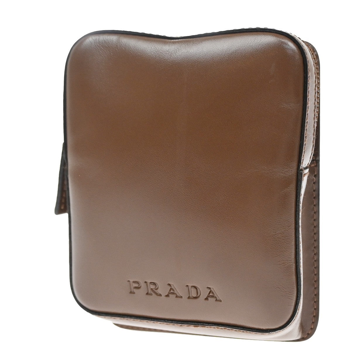 Prada Logo Pouch Leather Brown Leather Clutche & Pouche Bag (Pre-Owned)
