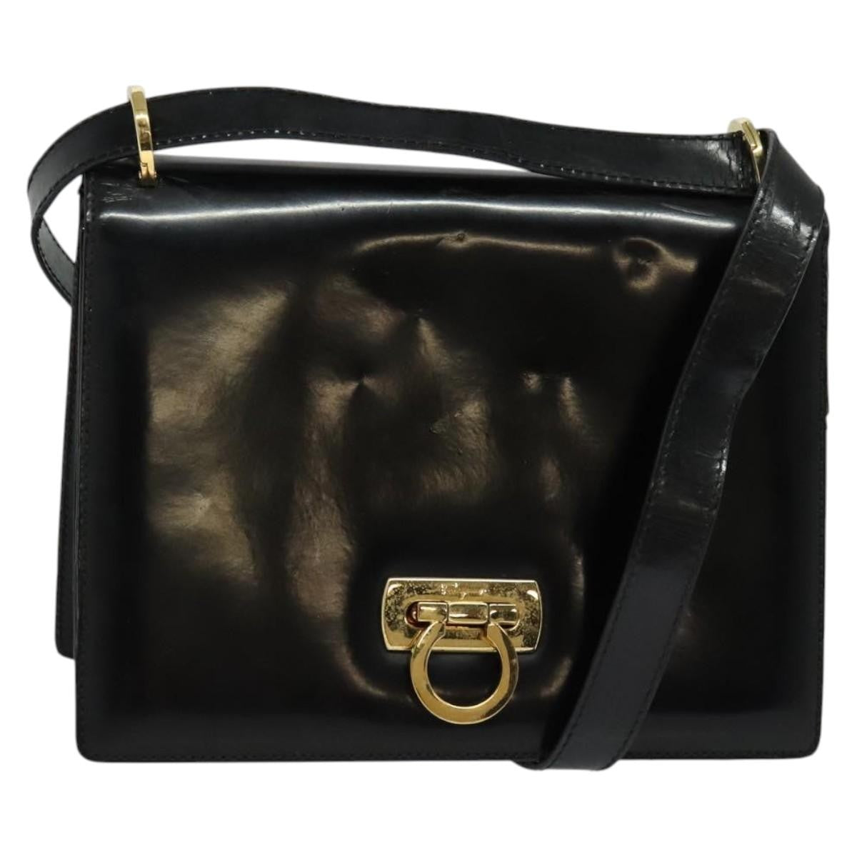 Salvatore Ferragamo Gancini Leather Black Leather Shoulder Bag Bag (Pre-Owned)