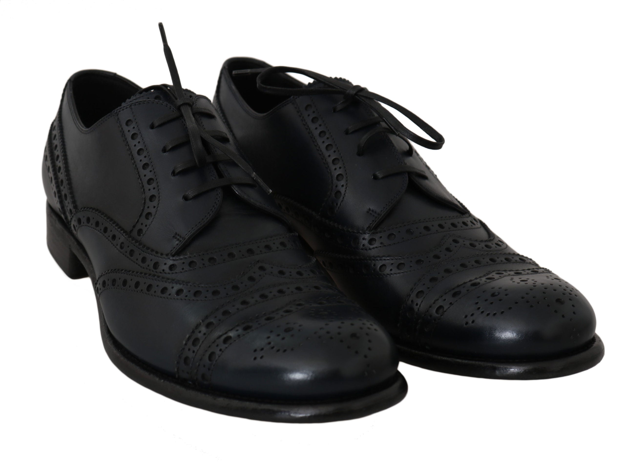 Dolce & Gabbana Dark Blue Leather Wingtip Oxford Dress Men's Shoes