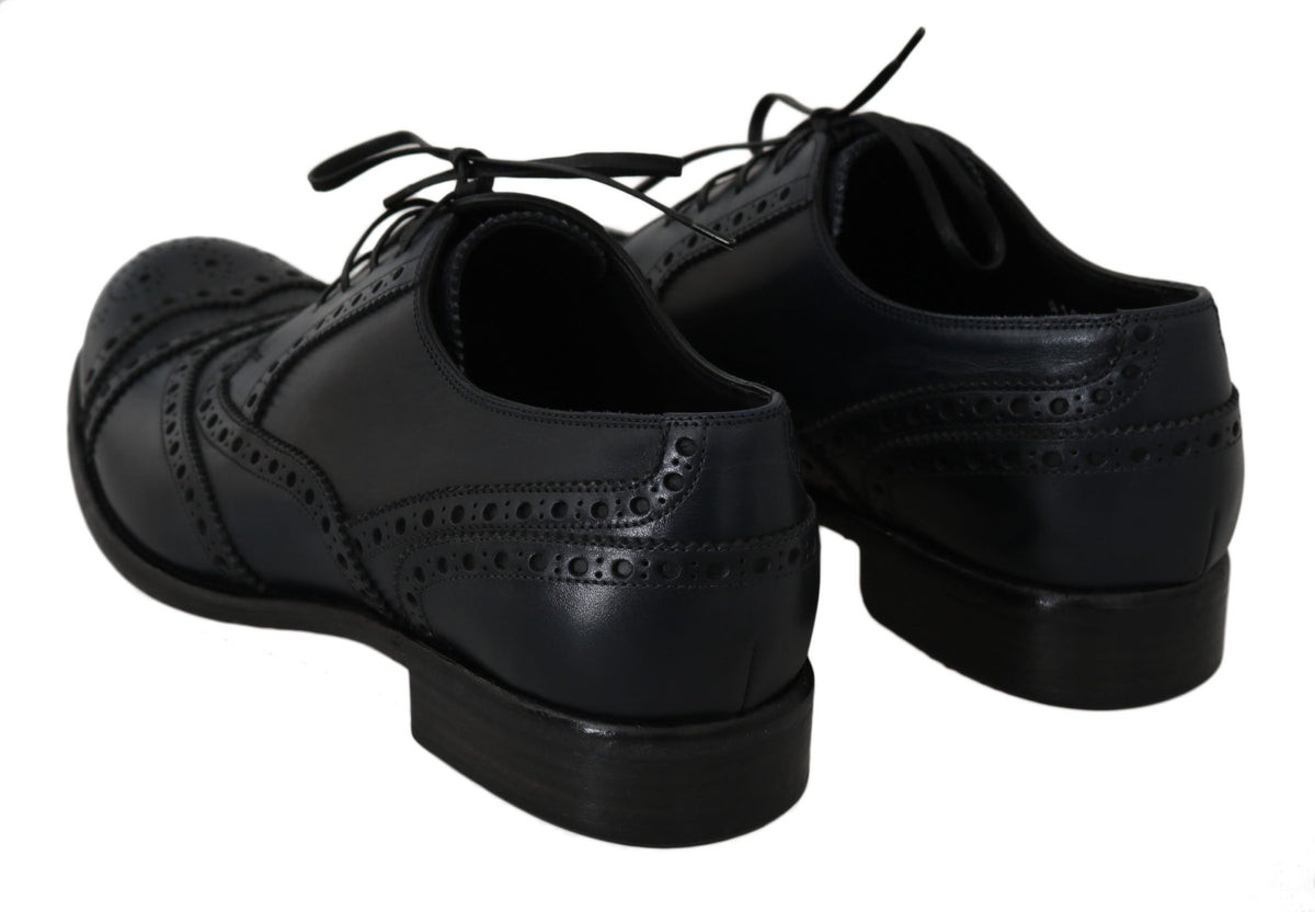 Dolce & Gabbana Dark Blue Leather Wingtip Oxford Dress Men's Shoes